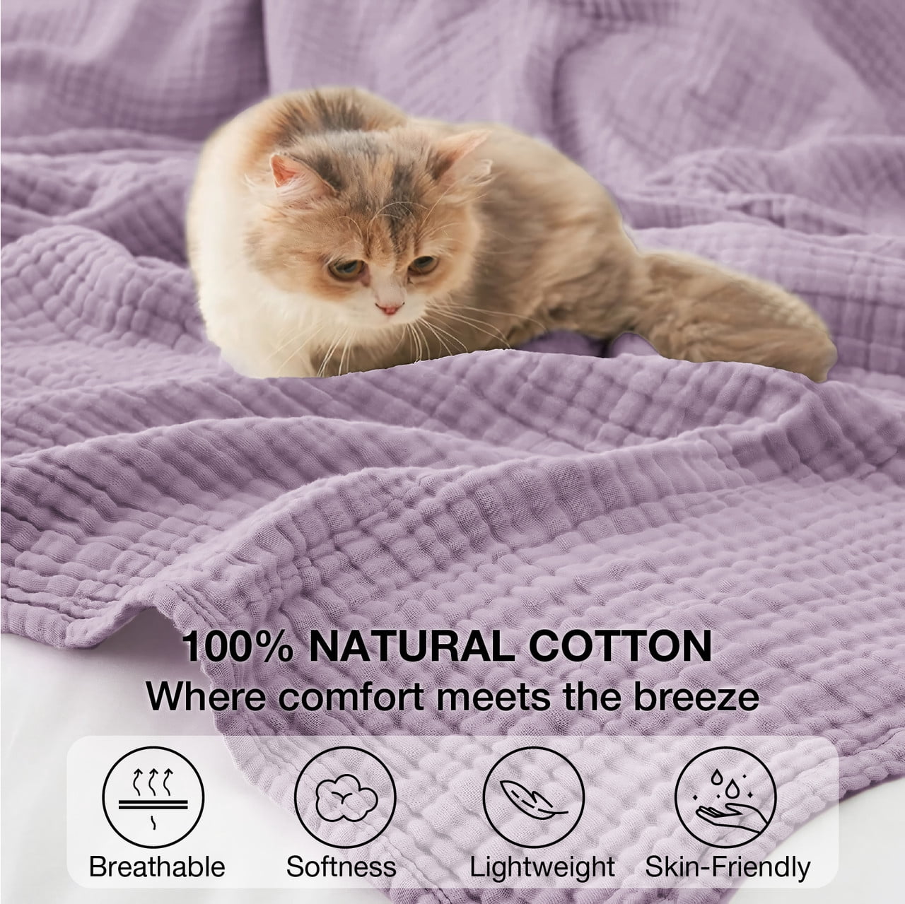 Decorative Knitted 100% Cotton Muslin Blanket Large 50" x 70", 6 Layers Lightweight and Breathable Throw Blankets for Couch, Soft Coolin... - Lightweight Plush Warm Blanket for All Seasons Detail
