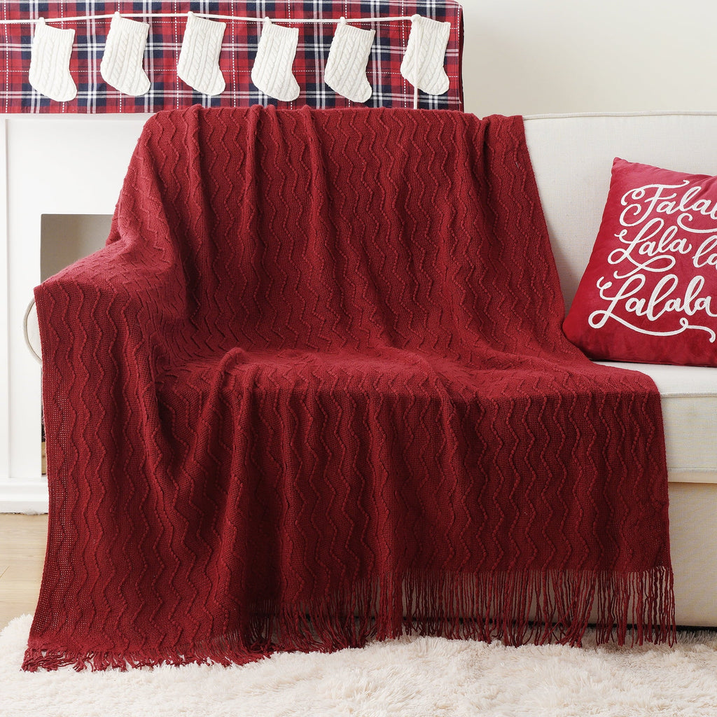Lightweight Warm Dark Red Blanket for Couch,Burgundy Knit Throw Blanket for Bedroom,Christmas Throw,50"x60" - Super Soft Reversible Sherpa Flannel Blanket Detail