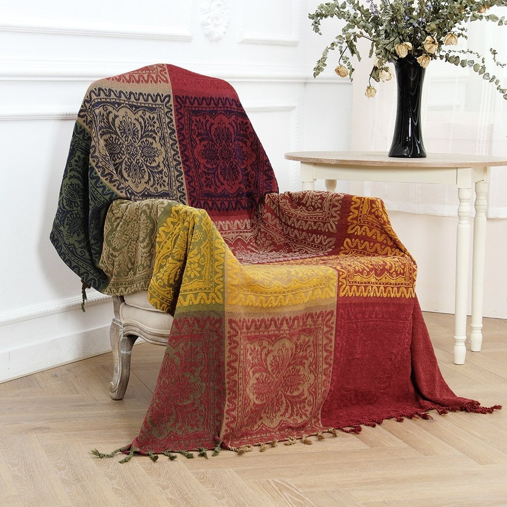 Cozy Fleece 75x60 Inch Machine Wash Boho Tribal Throws Blankets Colorful Bohemian Hippie Chenille Throw Covers Couch Furniture So... - Lightweight Plush Warm Blanket for All Seasons Detail