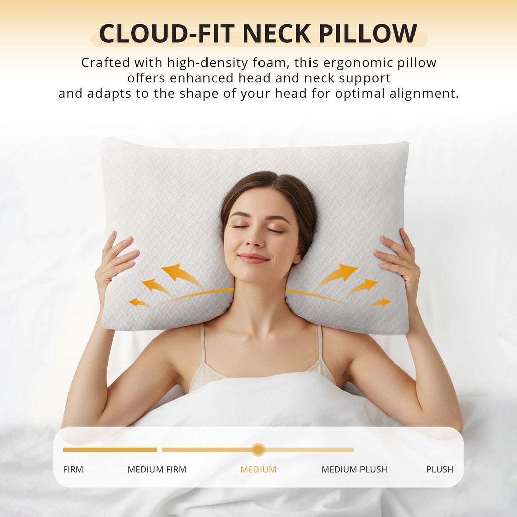 Orthopedic Support 2 Pack Bed Pillow, Shredded Gel Memory Foam Pillow, Standard Queen, Medium, Made in USA - Decorative Throw Pillow Cushion for Sofa & Bed Detail