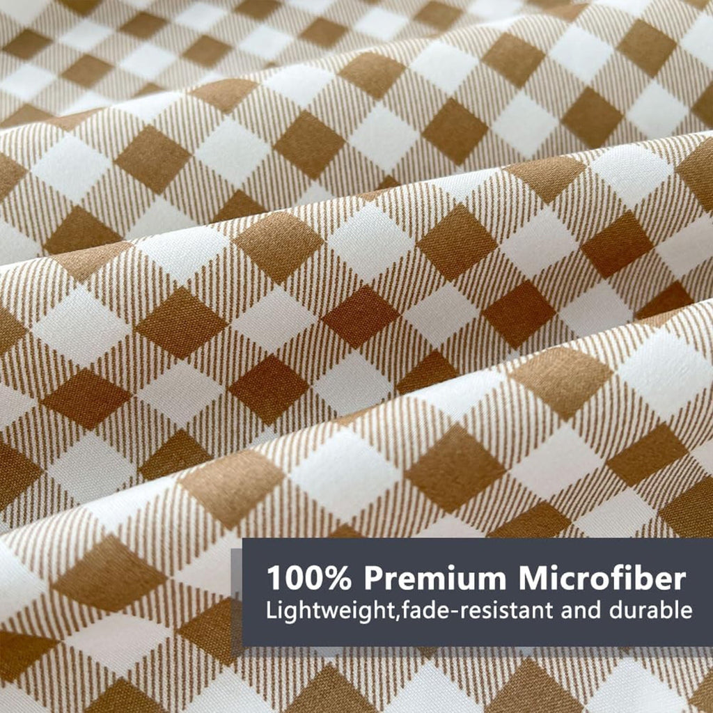 Premium Egyptian Cotton Sheet Set, Soft Brushed Microfiber Taupe Plaid Sheets, 4-Piece Brown Grid Set with Deep Pocket - Premium Ultra-Soft Pillowcase Pair for Sleeping Detail