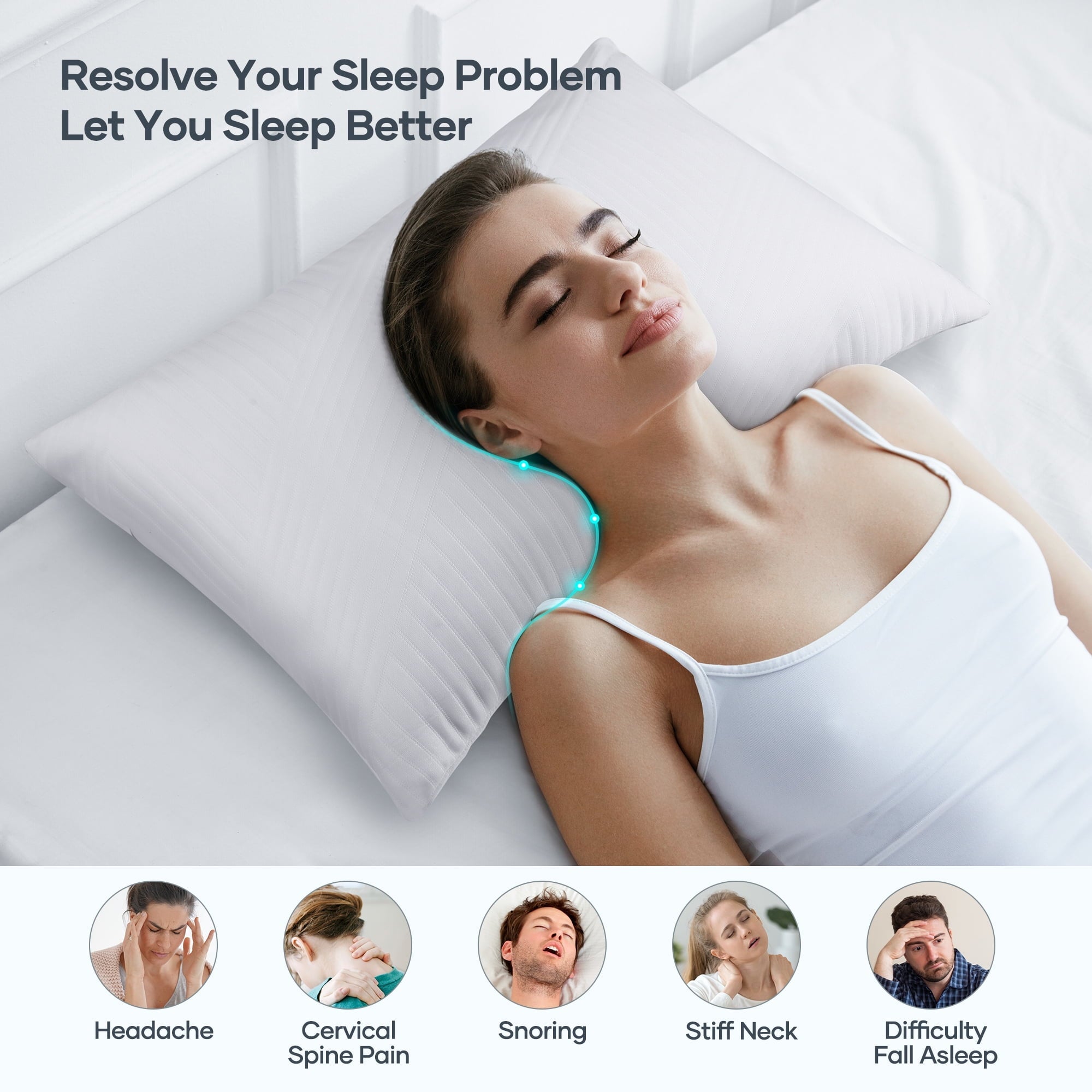 Decorative Plump Shredded Memory Foam Pillow 2 Pack Pillow for Bed, Side, Back and Stomach Sleepers, CertiPUR-US Certified 28"x20" - Orthopedic Shredded Foam Bed Pillow Set Detail