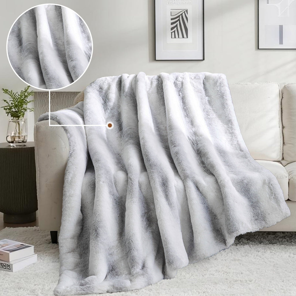 Reversible Sherpa Luxury Faux Fur Throw Blanket for Bed Super Thick Warm Fuzzy Blankets for Bedroom Living Room, 60" x 80", White - Luxury Knitted Decorative Throw Blanket with Fringes Detail