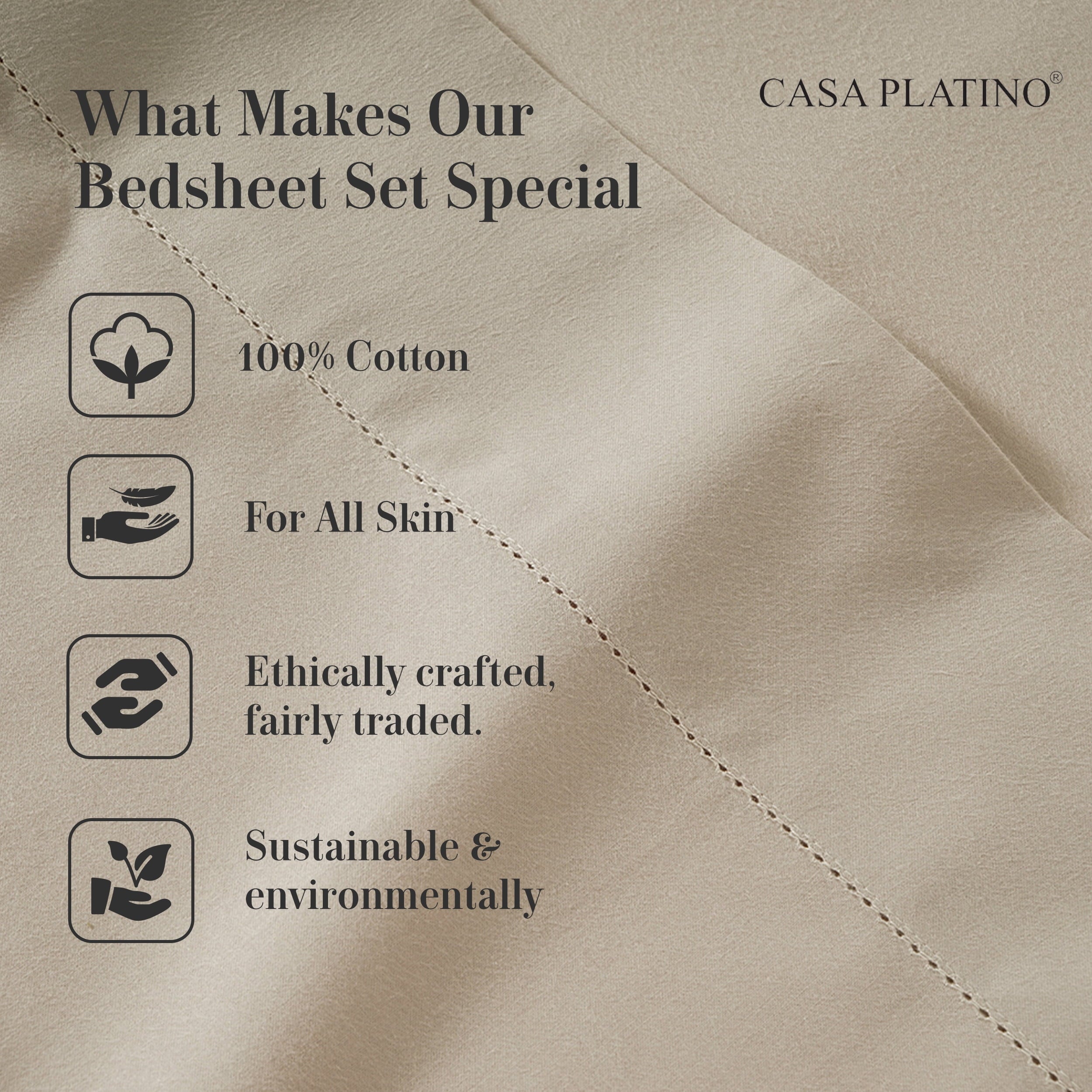 Premium Egyptian Cotton 100% Cotton Sheets Set – 4 Piece Cal King Bed Sheet, Soft & Comfy All Season Breathable Percale Weave, 15” Snug Fit D... - Breathable Egyptian Cotton Flat & Fitted Sheets Detail