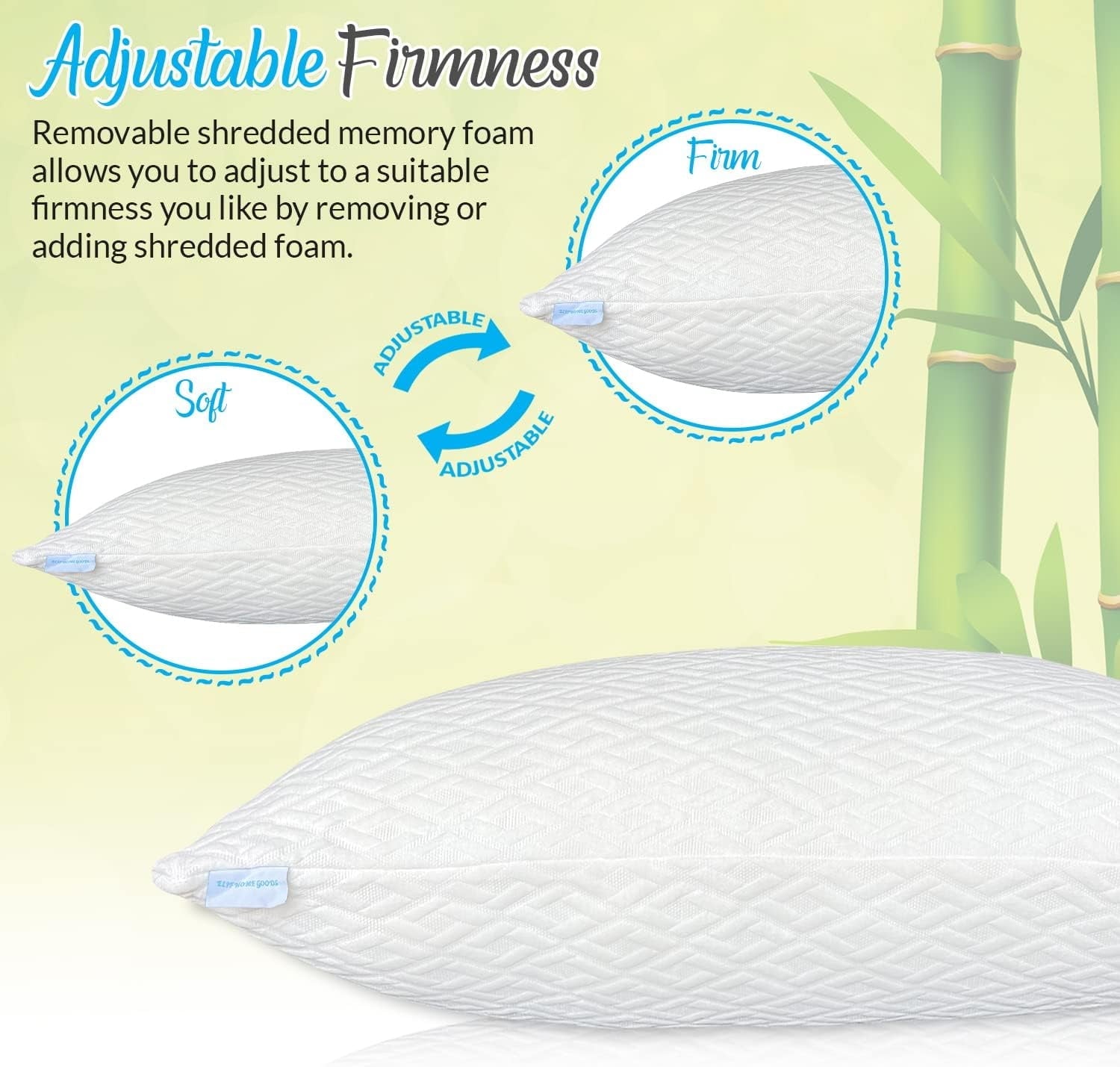 Orthopedic Support King Size Bamboo Pillow, Memory Foam Bed Pillows with Washable Pillowcases, King (1 Pack) - Hotel Quality Plush Sleeping Pillows Detail