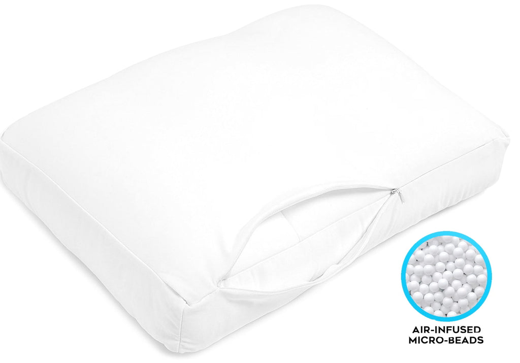 Orthopedic Support Microbead Cloud Pillow Bed, X-Large, White - Ergonomic Memory Foam Pillow for Neck Pain Support Detail