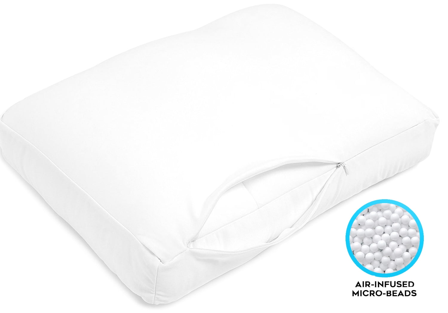Orthopedic Support Microbead Cloud Pillow Bed, X-Large, White - Ergonomic Memory Foam Pillow for Neck Pain Support Detail