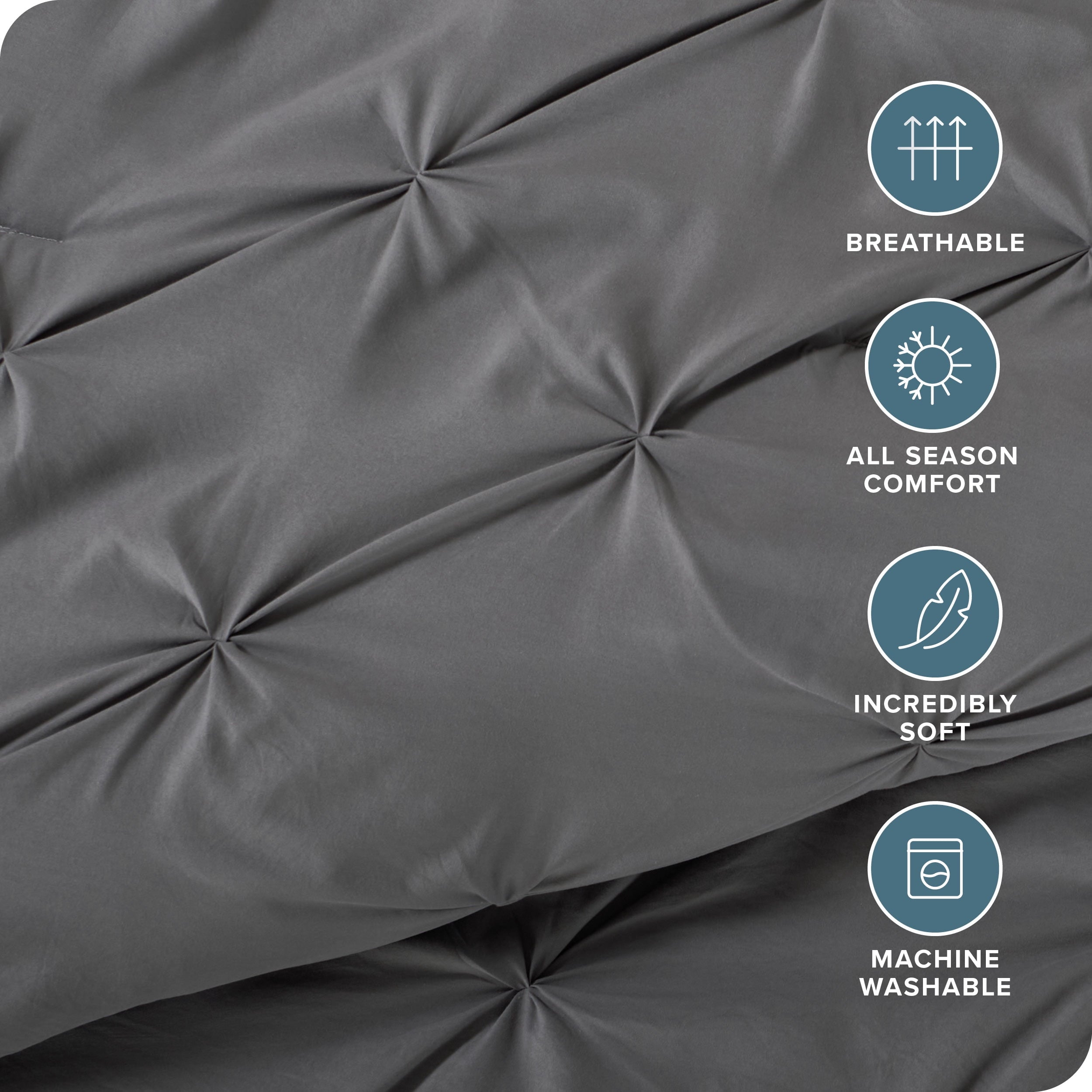 All-Season Pintuck Down Alternative Comforter Set - 3-Pieces - All Seasons - King, Grey - Hypoallergenic Ultra-Fluffy Quilt for Winter Detail