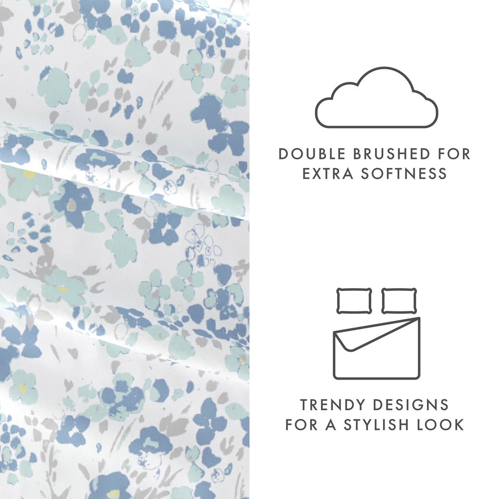 Ultra-Soft 4 Piece Pattern Microfiber Bed Sheets Set, Light Blue Violets, Full - Breathable Egyptian Cotton Flat & Fitted Sheets Detail