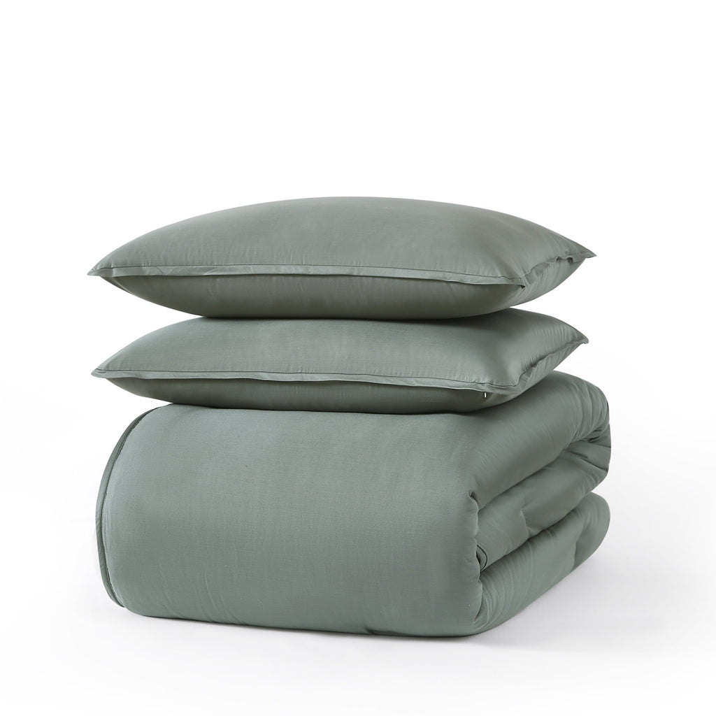Fluffy Down Alternative 3-Piece 400 Thread Count Flag Stone Green Cotton Lyocell Blend Comforter Set, Adult King - Hypoallergenic Ultra-Fluffy Quilt for Winter Detail