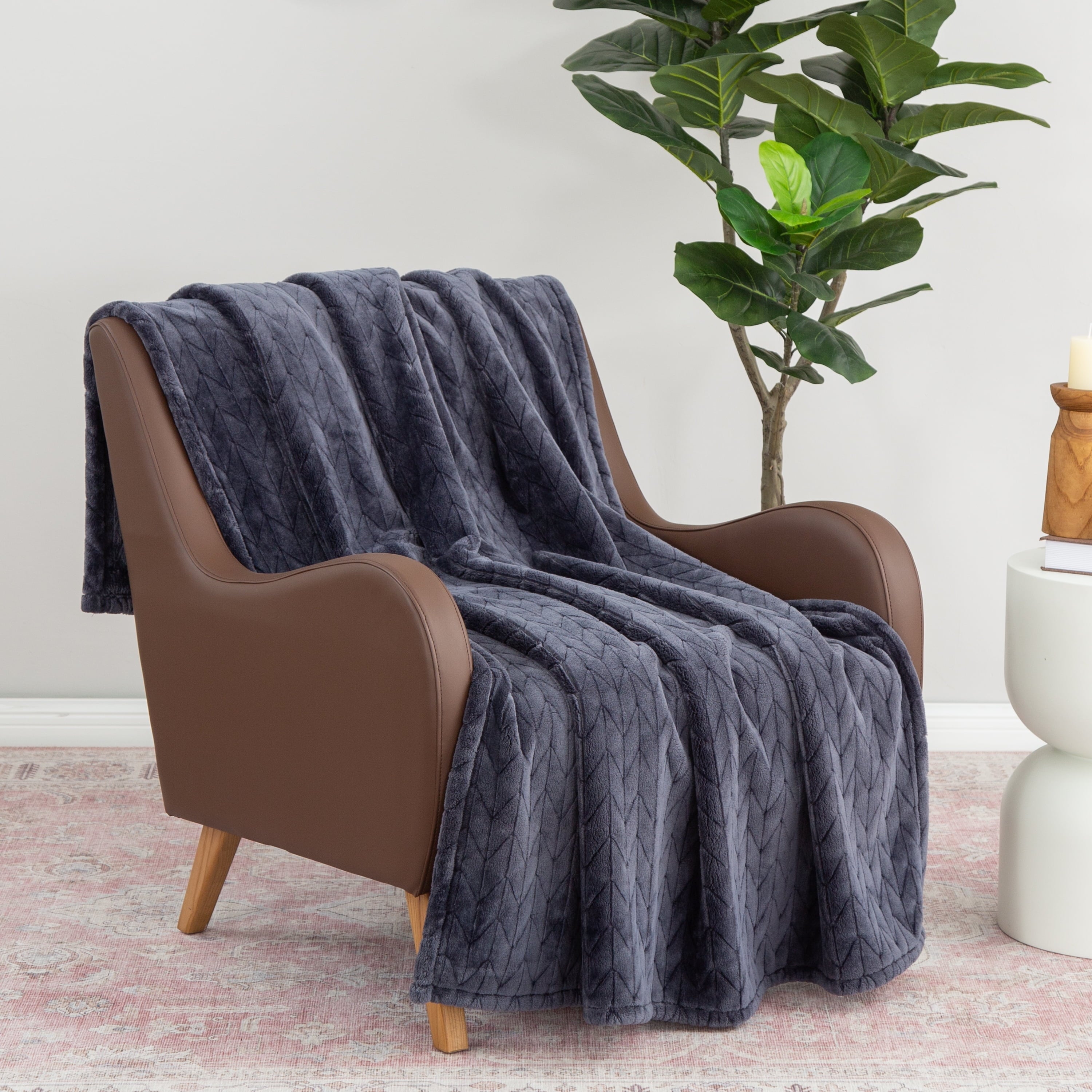 Reversible Sherpa Textured Velvet Plush Soft Fleece Throw Blanket, Oversized, Greystone - Lightweight Plush Warm Blanket for All Seasons Detail