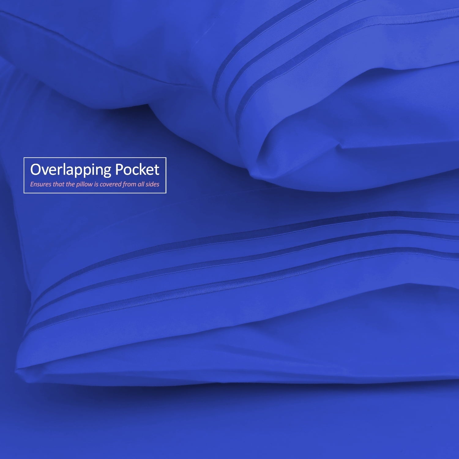 Cooling Sateen Premier 1800 Microfiber Collection 3-Line Bed Sheet Set, Full Size, Royal Blue - Cooling Hotel Quality Bedding Sheets and Pillowcases Detail