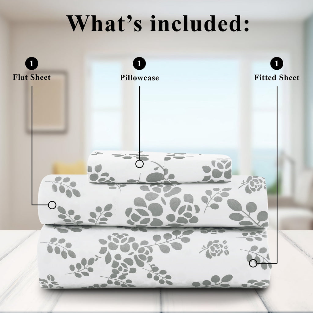 Ultra-Soft Lux Decor Twin Microfiber Bed Sheets - 3 Piece Floral Sheet Set, Soft Breathable Bedding, Wrinlkle Resistant, OEKO-TE... - Premium Ultra-Soft Pillowcase Pair for Sleeping Detail