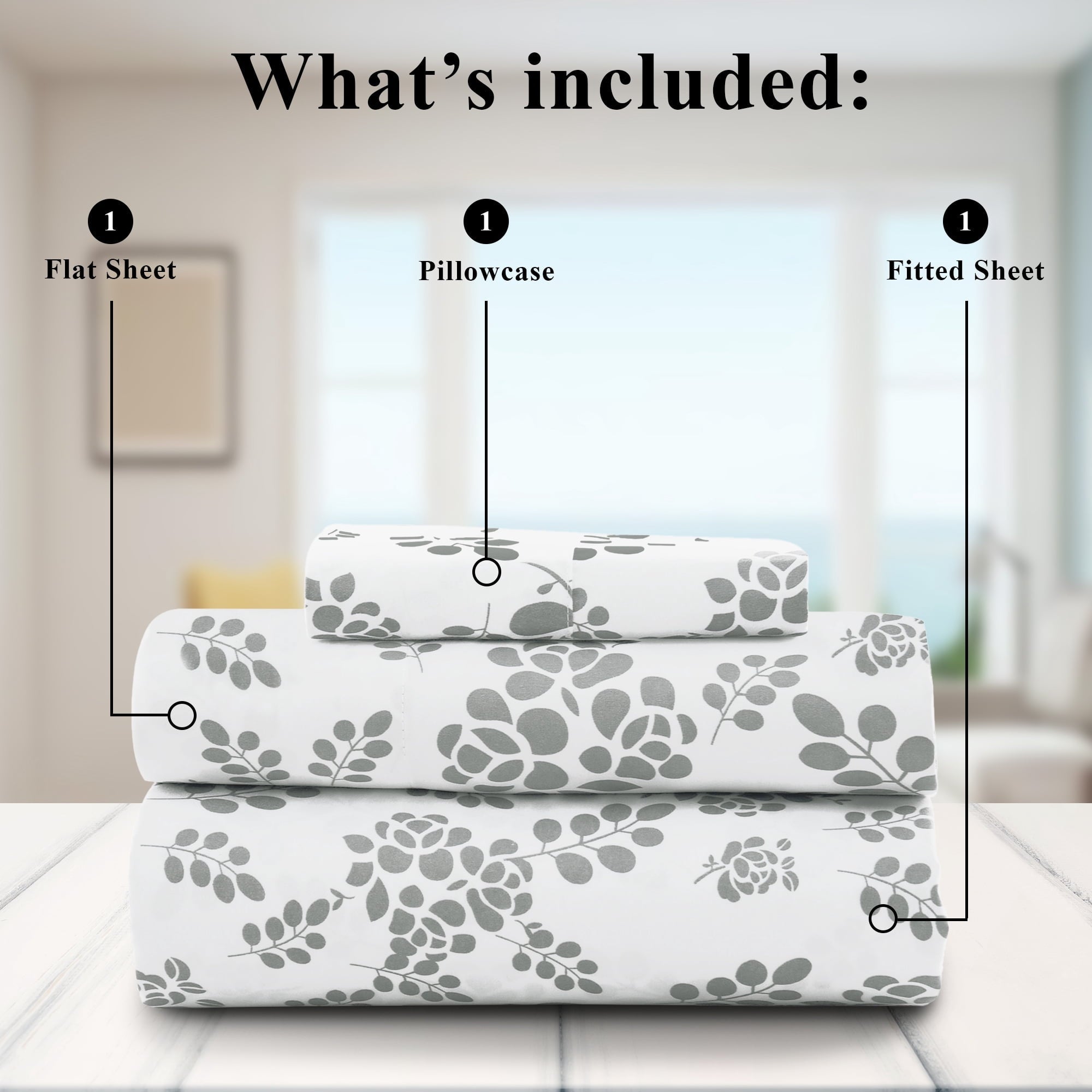 Ultra-Soft Lux Decor Twin Microfiber Bed Sheets - 3 Piece Floral Sheet Set, Soft Breathable Bedding, Wrinlkle Resistant, OEKO-TE... - Premium Ultra-Soft Pillowcase Pair for Sleeping Detail