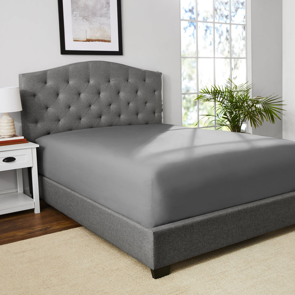 Breathable Luxury Solid Soothing-Gray Cotton Blend Fitted Sheet, Twin/Twin XL - Cooling Hotel Quality Bedding Sheets and Pillowcases Detail