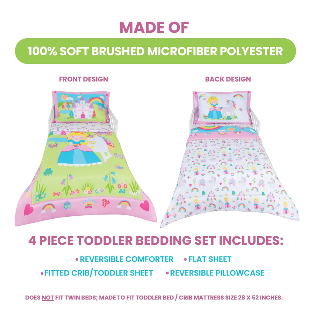 All-Season Princess Toddler Bedding Set for Girls - 4-Piece Toddler Bed Comforter Sets for Girls, Reversible Comforter & Pillowc... - Luxurious Quilted Duvet Cover Set Detail