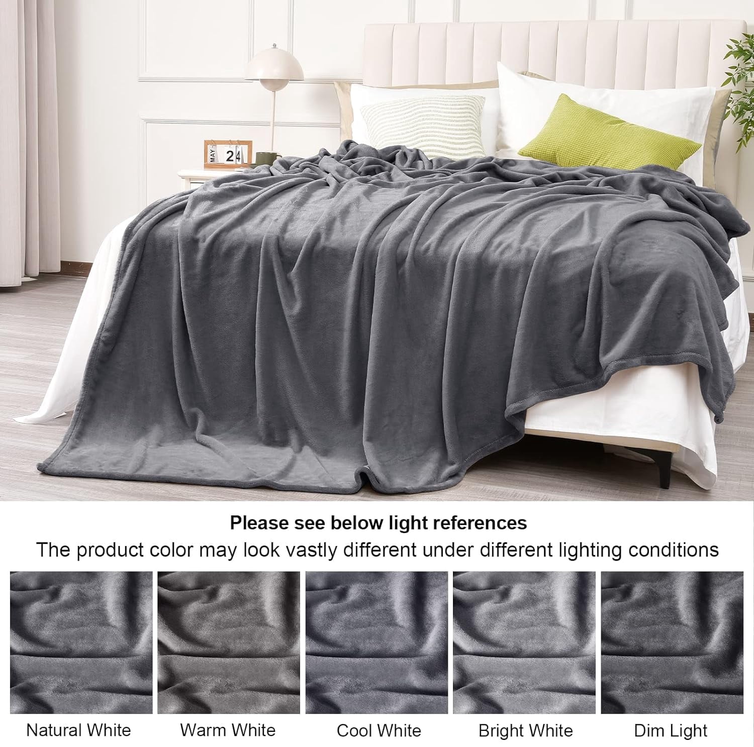 Decorative Knitted Fleece Throw Blanket, Fuzzy Soft Lightweight Blankets for Bed, Sofa, Suitable for All Season, Grey, 50x60 inches - Lightweight Plush Warm Blanket for All Seasons Detail