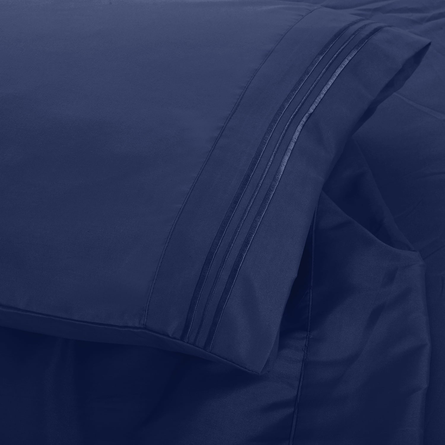 Cooling Sateen Queen Bed Sheets Set, 6 Pc Microfiber Bed Sheets, Extra Deep Pocket Queen Fitted Sheet, Flat Sheet & Pillowcases, Nav... - Cooling Hotel Quality Bedding Sheets and Pillowcases Detail