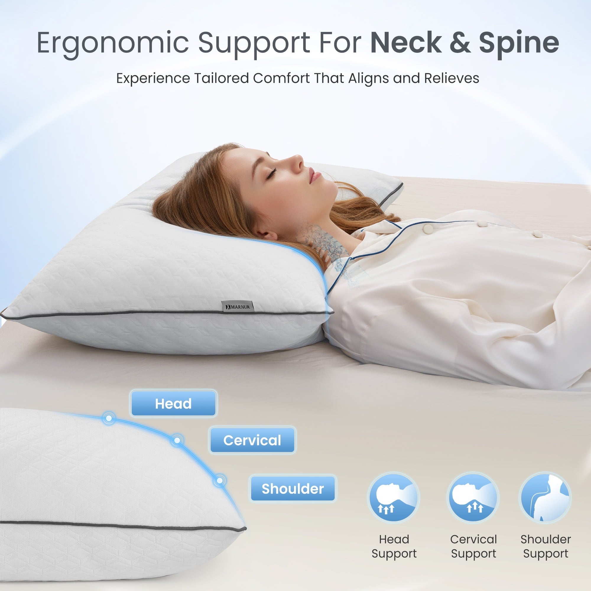 Orthopedic Support Bed Pillows Hotel Collection Luxury Down Alternative Pillow for Beds 2 Pack, Medium Support for Side & Back Sleepers ... - Decorative Throw Pillow Cushion for Sofa & Bed Detail