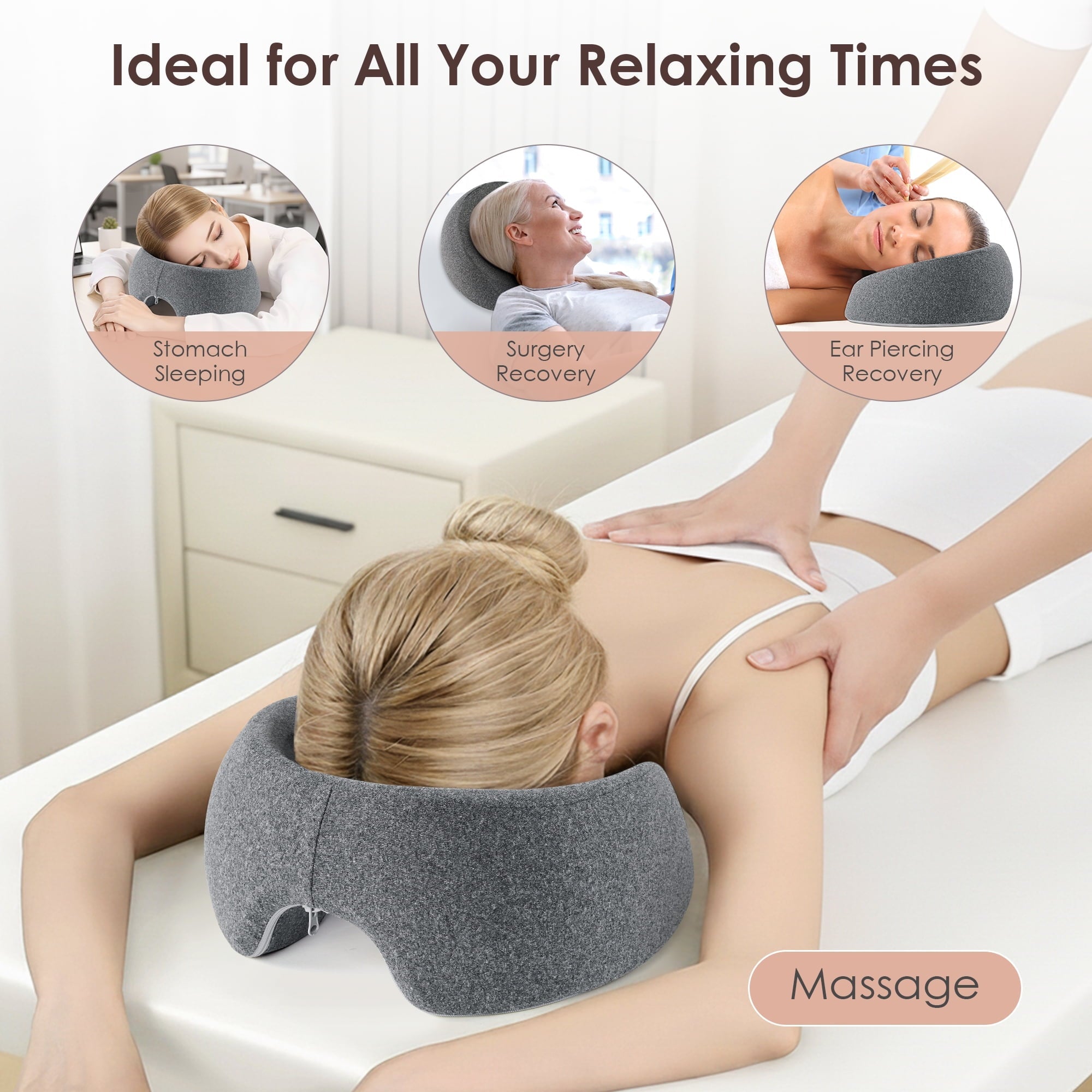 Ergonomic Memory Foam Face Down Pillow Massage Headrest for Bed, Memory Foam Pillow Face Cradle Support for Stomach Sleepers, Eye Post-Surg... - Orthopedic Shredded Foam Bed Pillow Set Detail