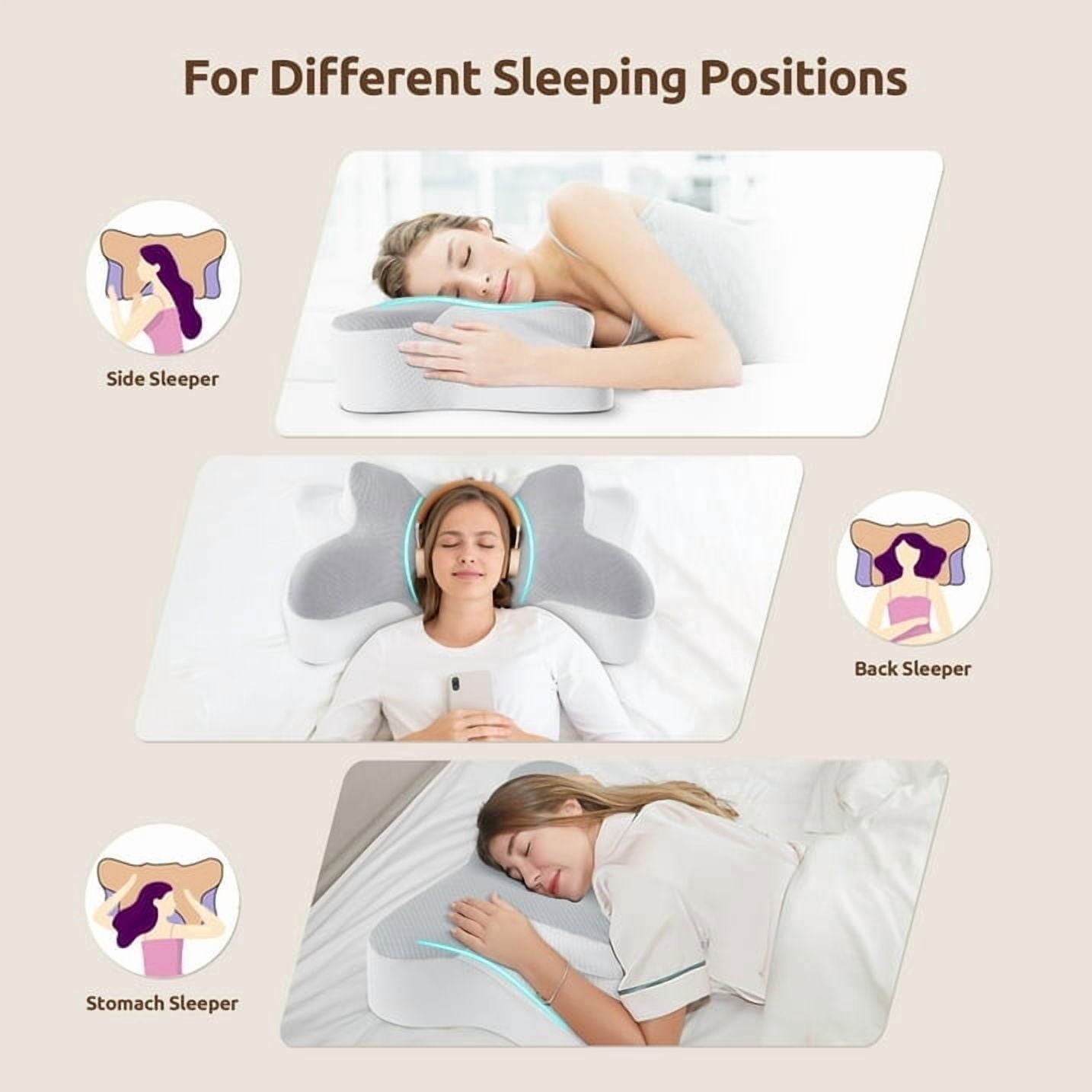 Fluffy Shredded Cervical Pillow for Sleeping Memory Foam Neck Pain Relief Contour Orthopedic Ergonomic Pillows for Women Side Sleeper... - Decorative Throw Pillow Cushion for Sofa & Bed Detail