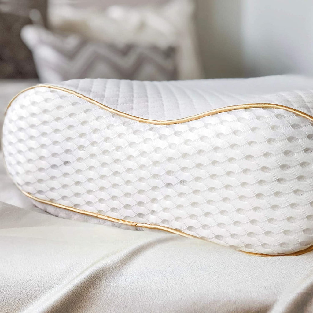 Decorative Plump Queen Memory Foam Pillow + Extra Pillowcase, Bed Pillow for Neck & Shoulders for Adult - Ergonomic Memory Foam Pillow for Neck Pain Support Detail
