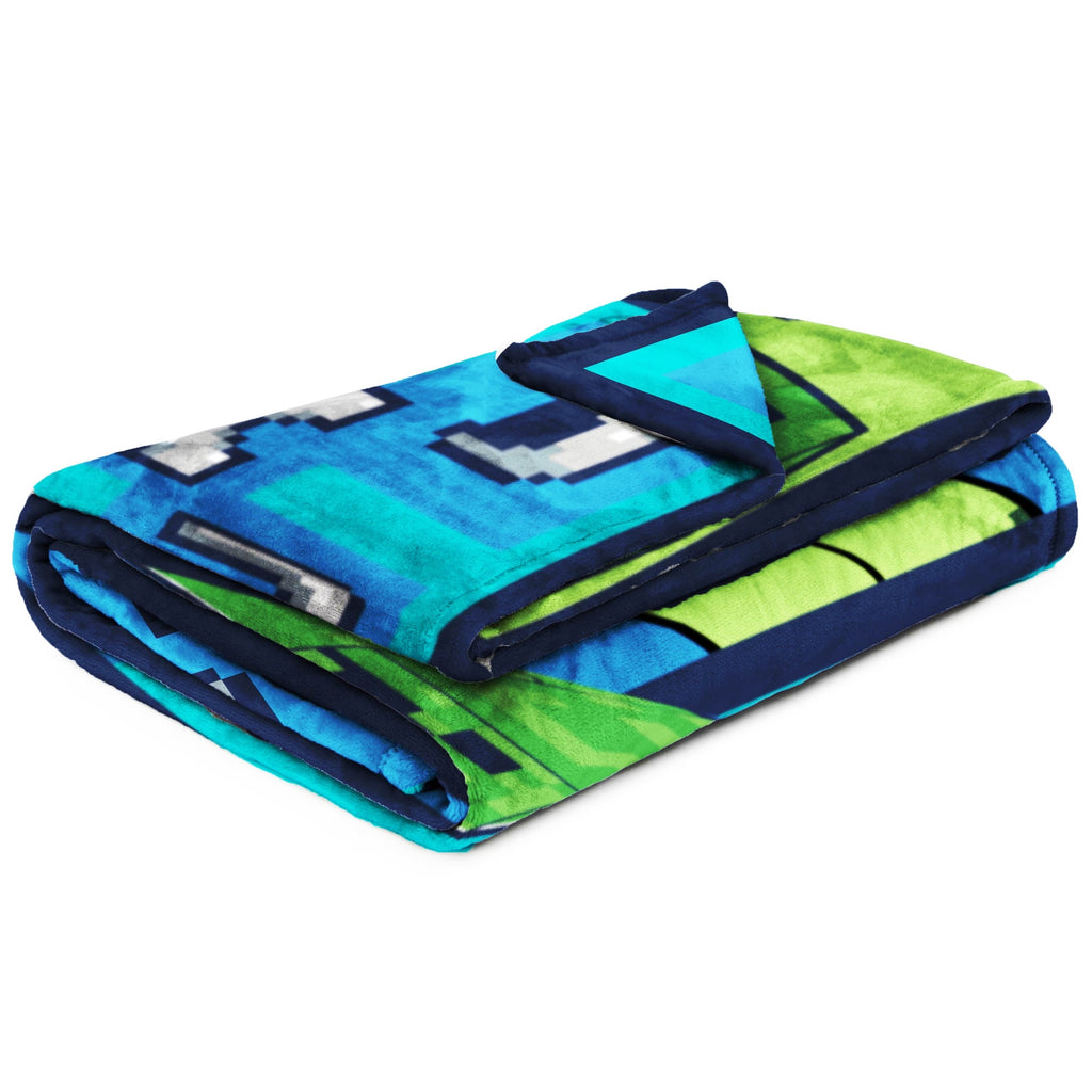 Lightweight Warm Minecraft Kids Twin/Full Blanket, 62 x 90, Microfiber, Green and Blue - Cozy Fleece Throw Blanket for Couch & Bed Detail