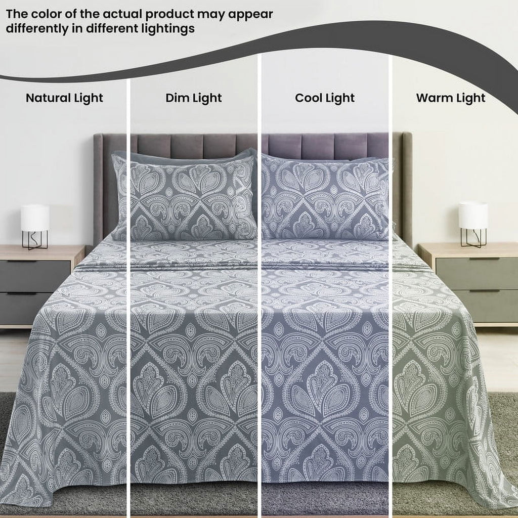 Wrinkle-Resistant 6-Piece Bed Sheet Set, Deep Pocket Queen Sheets Up to 16 Inch, 1 Flat Sheet , 1 Fitted Sheet & 4 Pillowcases (Queen, ... - Breathable Egyptian Cotton Flat & Fitted Sheets Detail