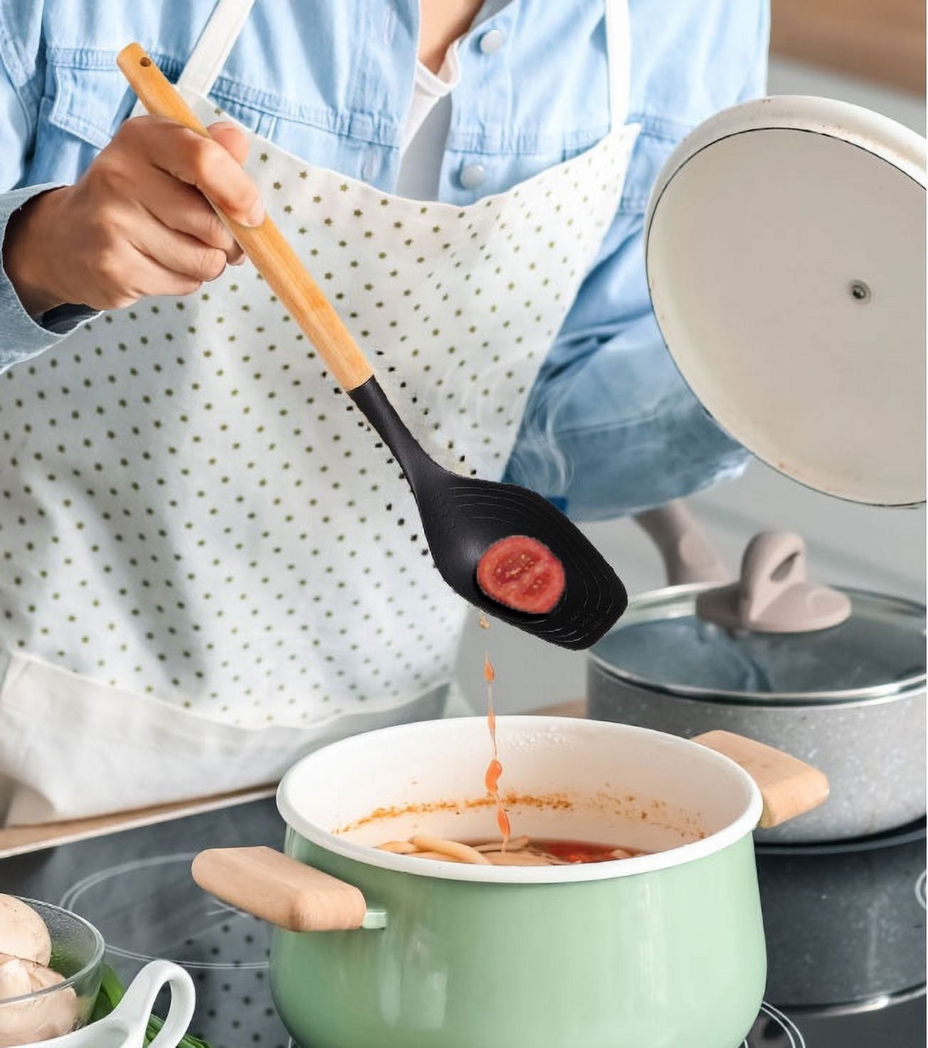 Durable Steel with Bamboo Handle, Ideal for Cooking , 13in L - High-Precision Culinary Tool for Baking & Cooking Detail