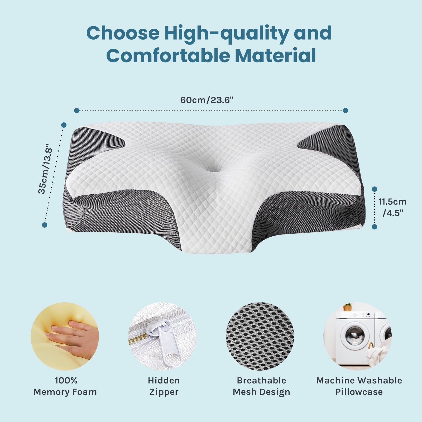 Decorative Plump Cervical Pillow for Pain Relief, Ergonomic Side Sleeper Pillow for Orthopedic Contour Support for Bed Sleeping, Memor... - Hotel Quality Plush Sleeping Pillows Detail