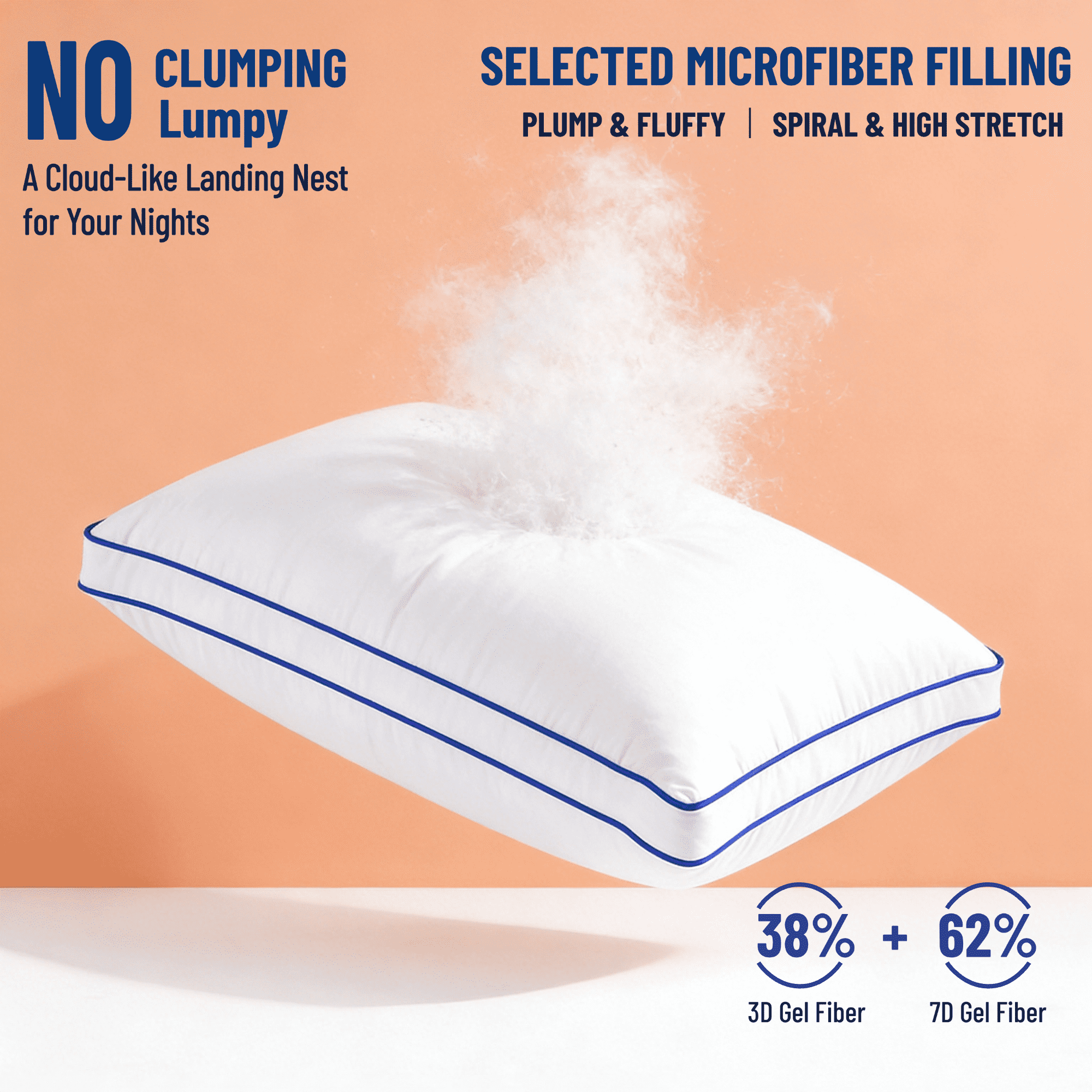 Decorative Plump Pillows Queen Size Set of 2 Bed Pillows 2 Pack Down Alternative Hotel Pillows for Side Sleepers and Back Sleepers Gus... - Hotel Quality Plush Sleeping Pillows Detail