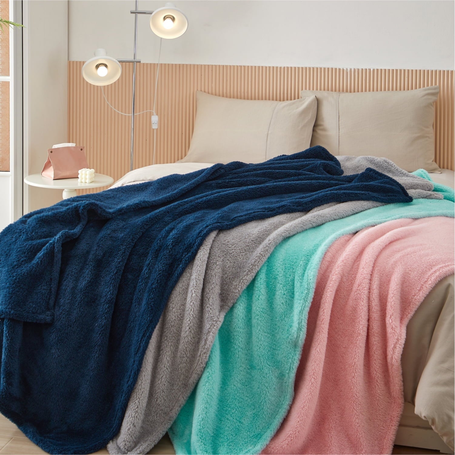 Lightweight Warm Soft, Navy Blue, Oversized, Fuzzy, Throw Blanket for Kids, 72 x 50 inches - Cozy Fleece Throw Blanket for Couch & Bed Detail