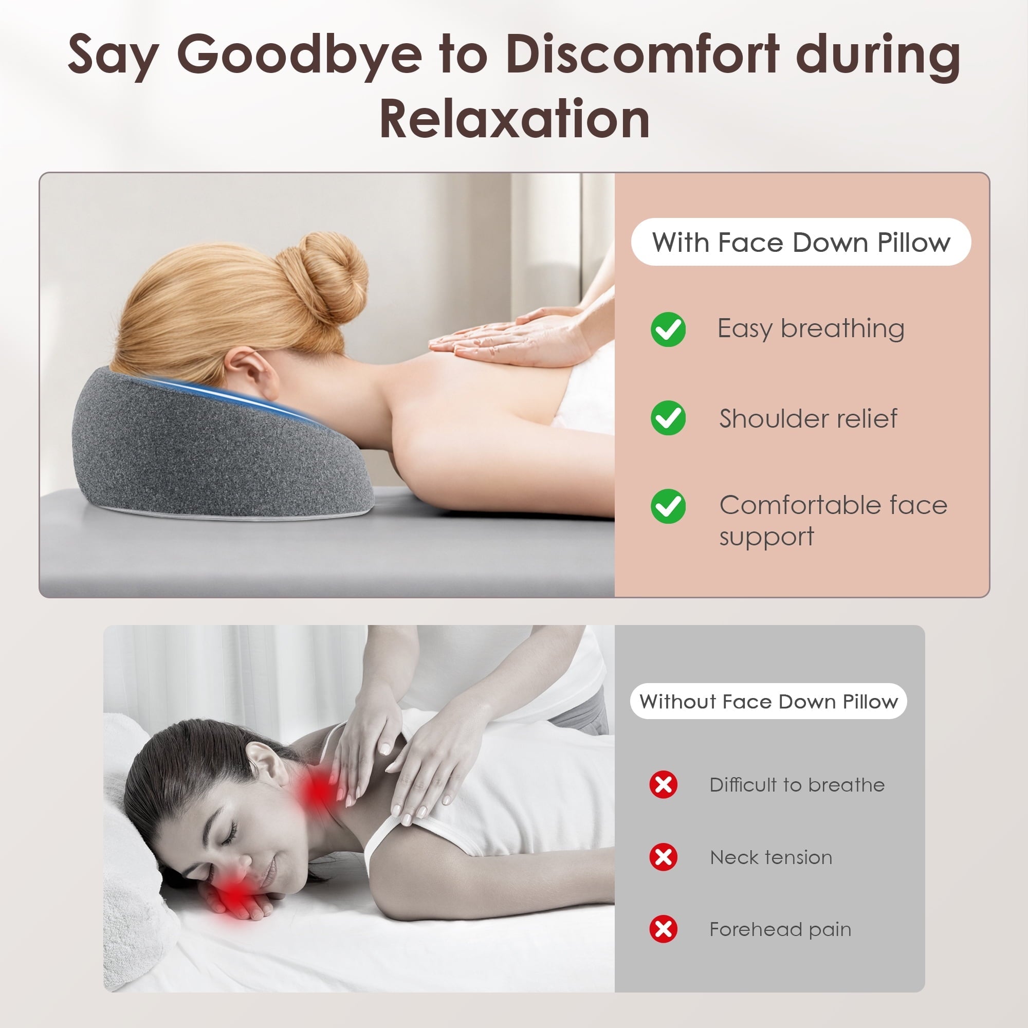 Ergonomic Memory Foam Face Down Pillow Massage Headrest for Bed, Memory Foam Pillow Face Cradle Support for Stomach Sleepers, Eye Post-Surg... - Orthopedic Shredded Foam Bed Pillow Set Detail
