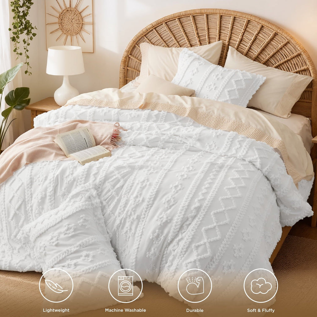 All-Season Tufted Boho Comforter Set, 2 Pieces Farmhouse Shabby Chic Embroidery Bed Set, Soft Jacquard Comforter for All Seasons... - Hypoallergenic Ultra-Fluffy Quilt for Winter Detail