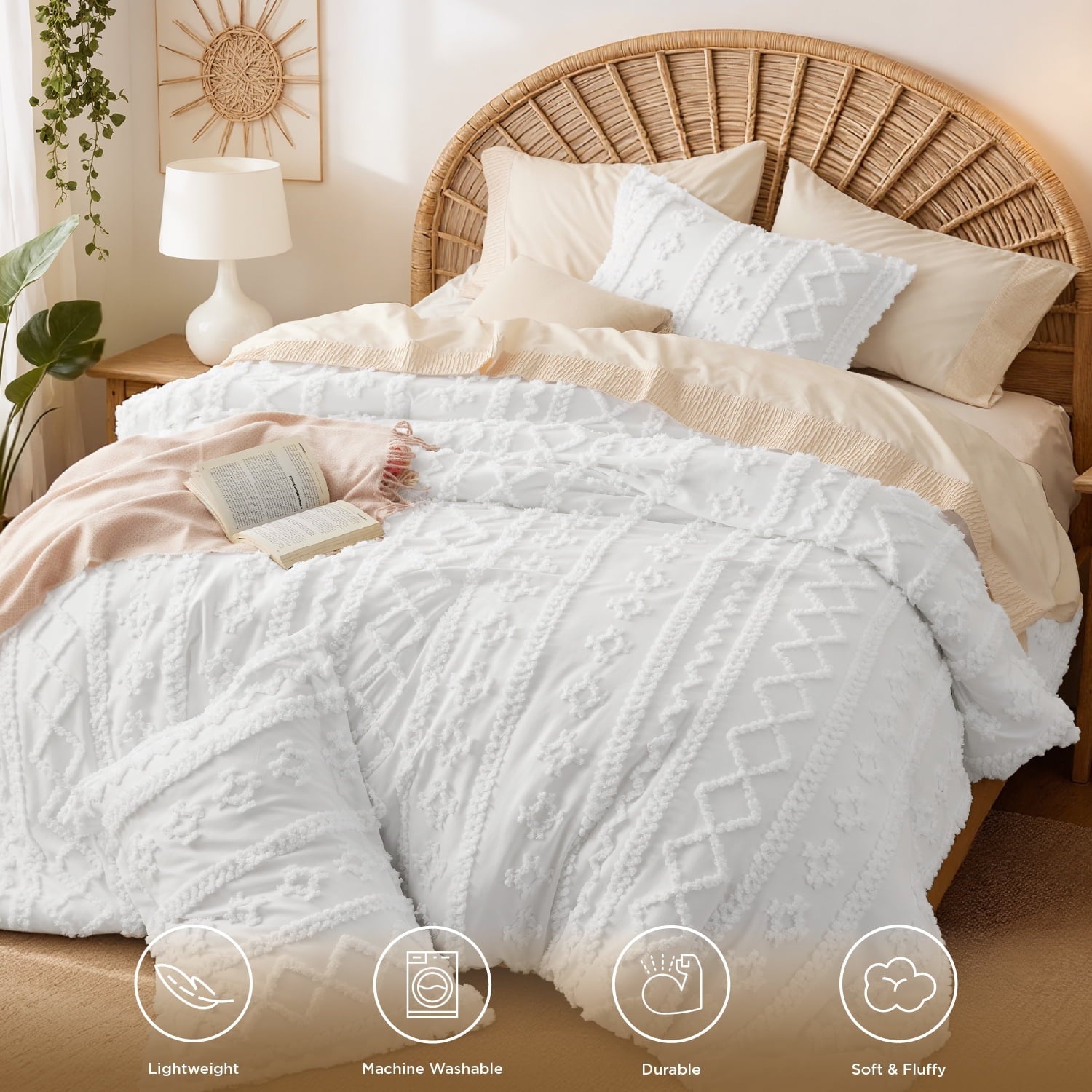 All-Season Tufted Boho Comforter Set, 2 Pieces Farmhouse Shabby Chic Embroidery Bed Set, Soft Jacquard Comforter for All Seasons... - Hypoallergenic Ultra-Fluffy Quilt for Winter Detail