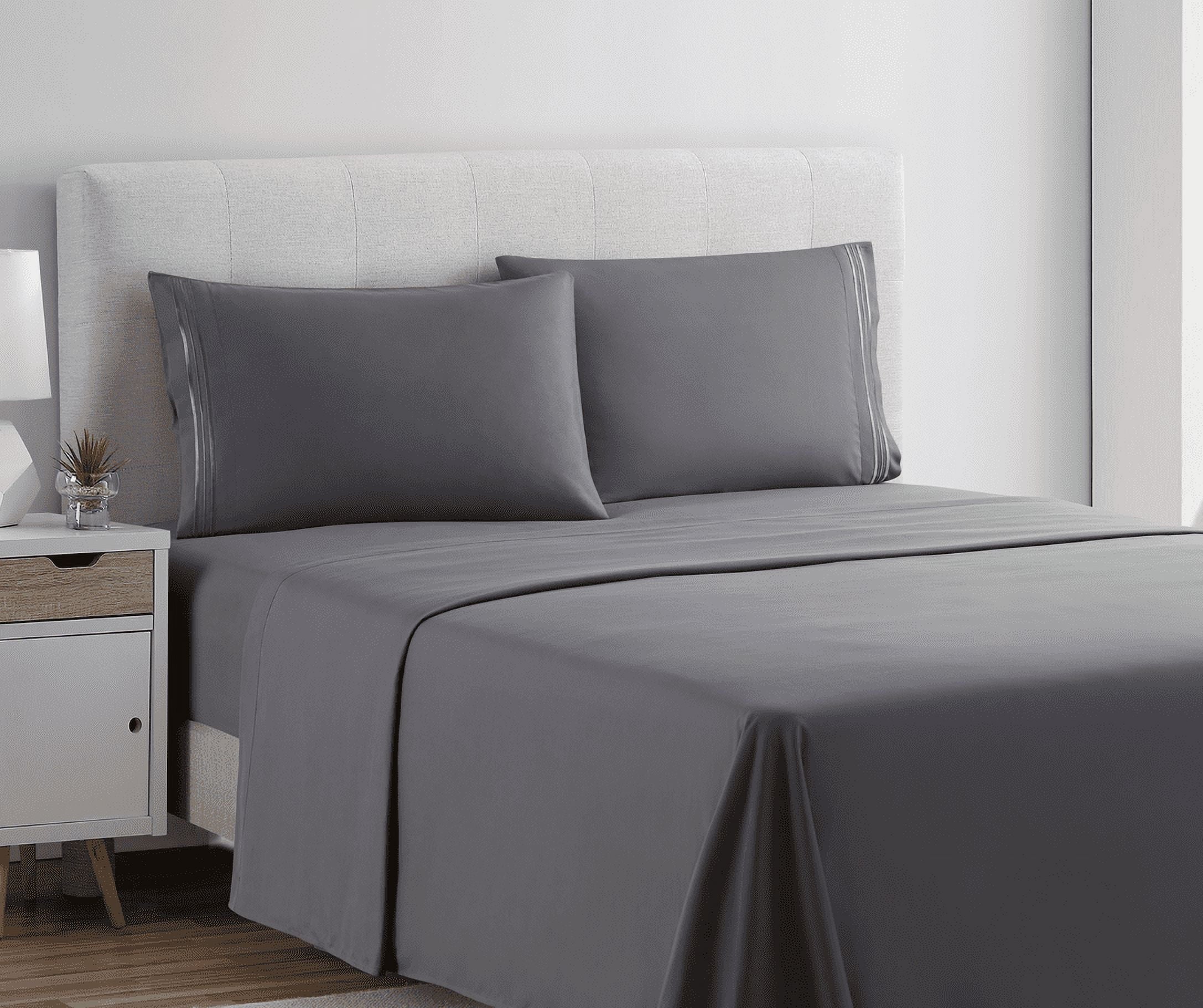 Wrinkle-Resistant Queen Sheets Set, 1800 Series 4 Piece Sheets , Luxury Soft Microfiber Queen Size Bed Sheets Set, Gray - Premium Ultra-Soft Pillowcase Pair for Sleeping Detail
