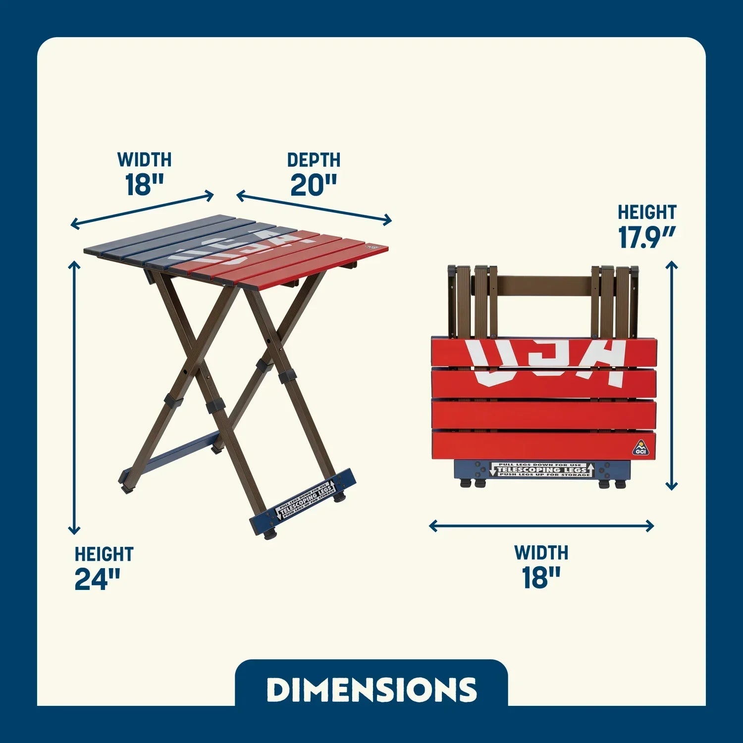 Portable Staging Compact Camp Table 20 - USA Anniversary Deluxe - Choice 757 - Multi-Functional Heavy-Duty Grilling Table Counter Detail