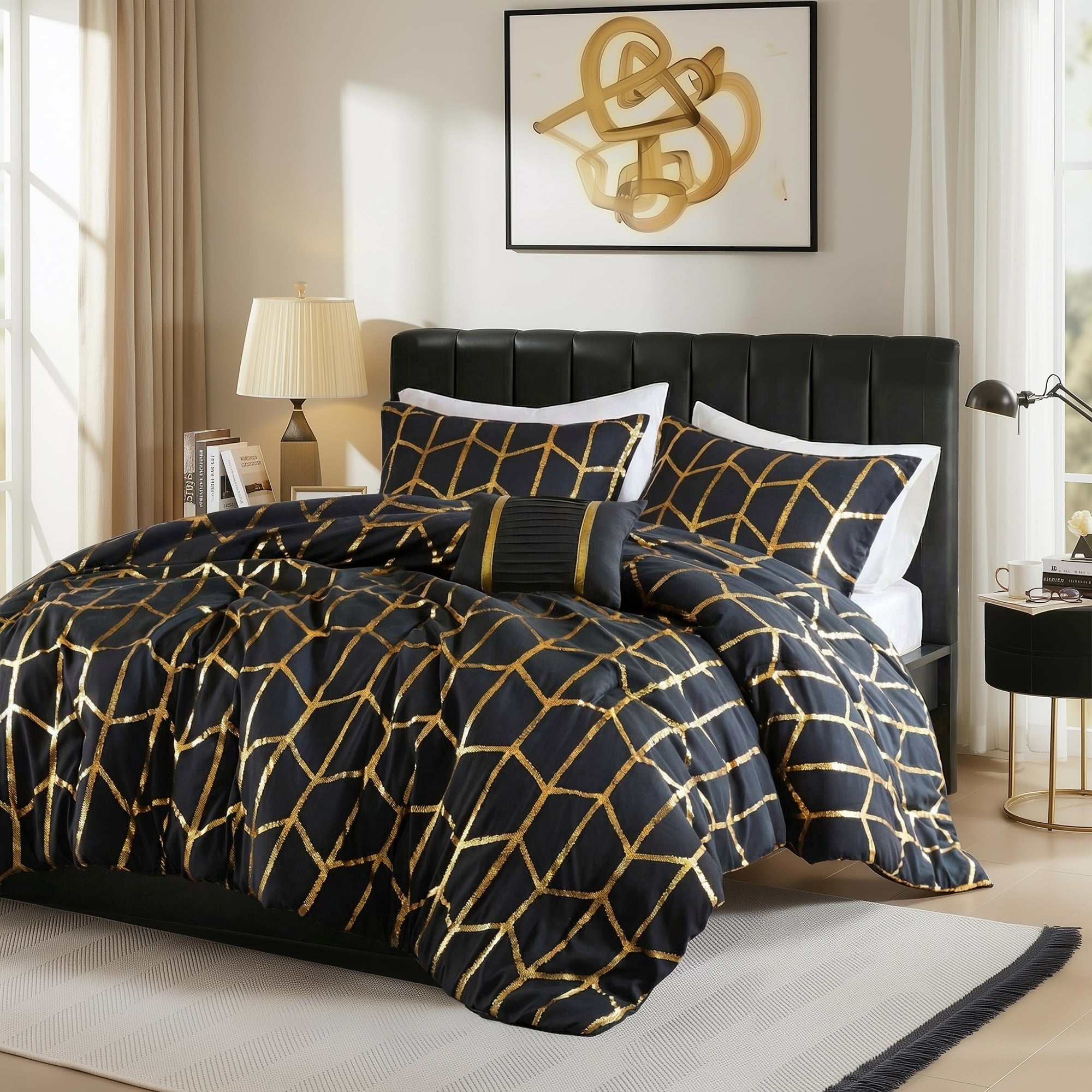 Heavyweight Warmth Full/Queen Size Comforter Set, 4-Piece Bedding Set for All Seasons, Geometric Metallic Comforter Bed Set with Decor P... - Cloud-Like Soft Lightweight Bed Comforter Detail