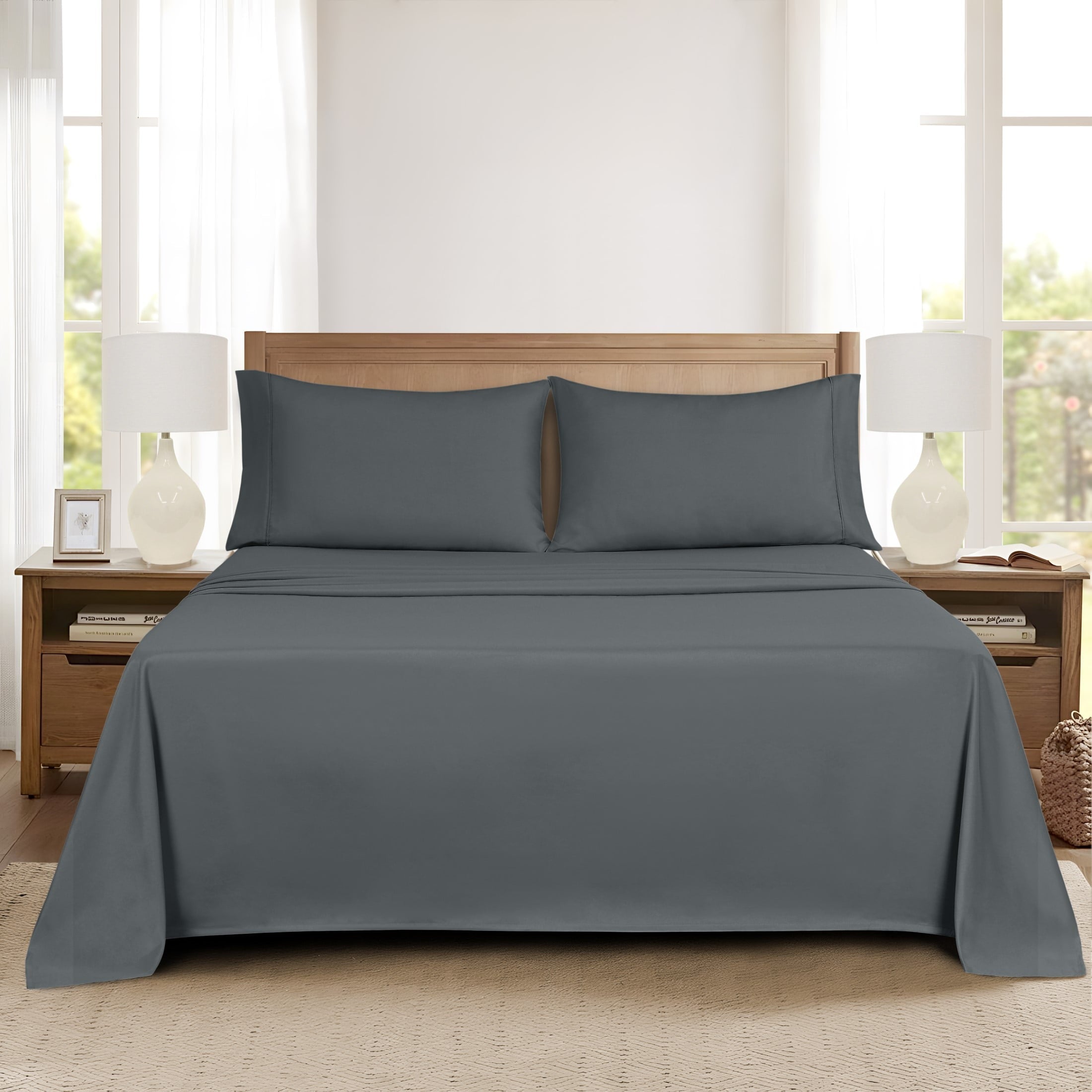 Premium Egyptian Cotton Super Soft Brushed Microfiber Bed Sheet Set, Soothing Gray, Queen, 4 Piece - Cooling Hotel Quality Bedding Sheets and Pillowcases Detail