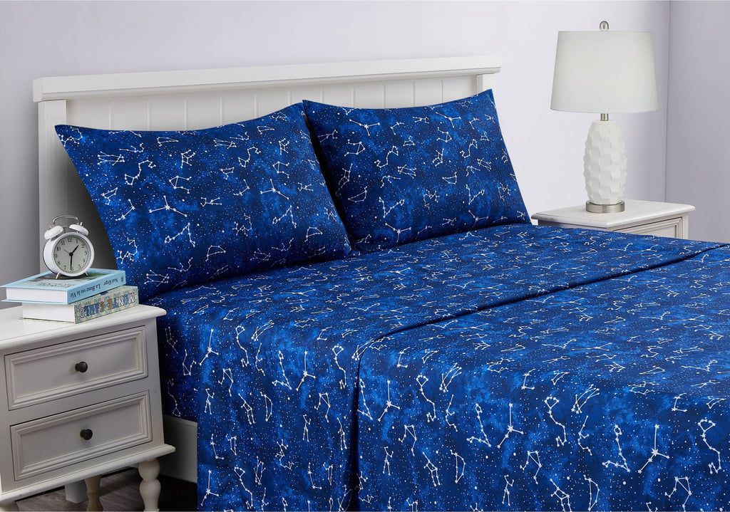 Wrinkle-Resistant Kids Soft Microfiber Sheet Set, Navy Blue Stars, Full, 4 Pieces, Easy Care - Breathable Egyptian Cotton Flat & Fitted Sheets Detail