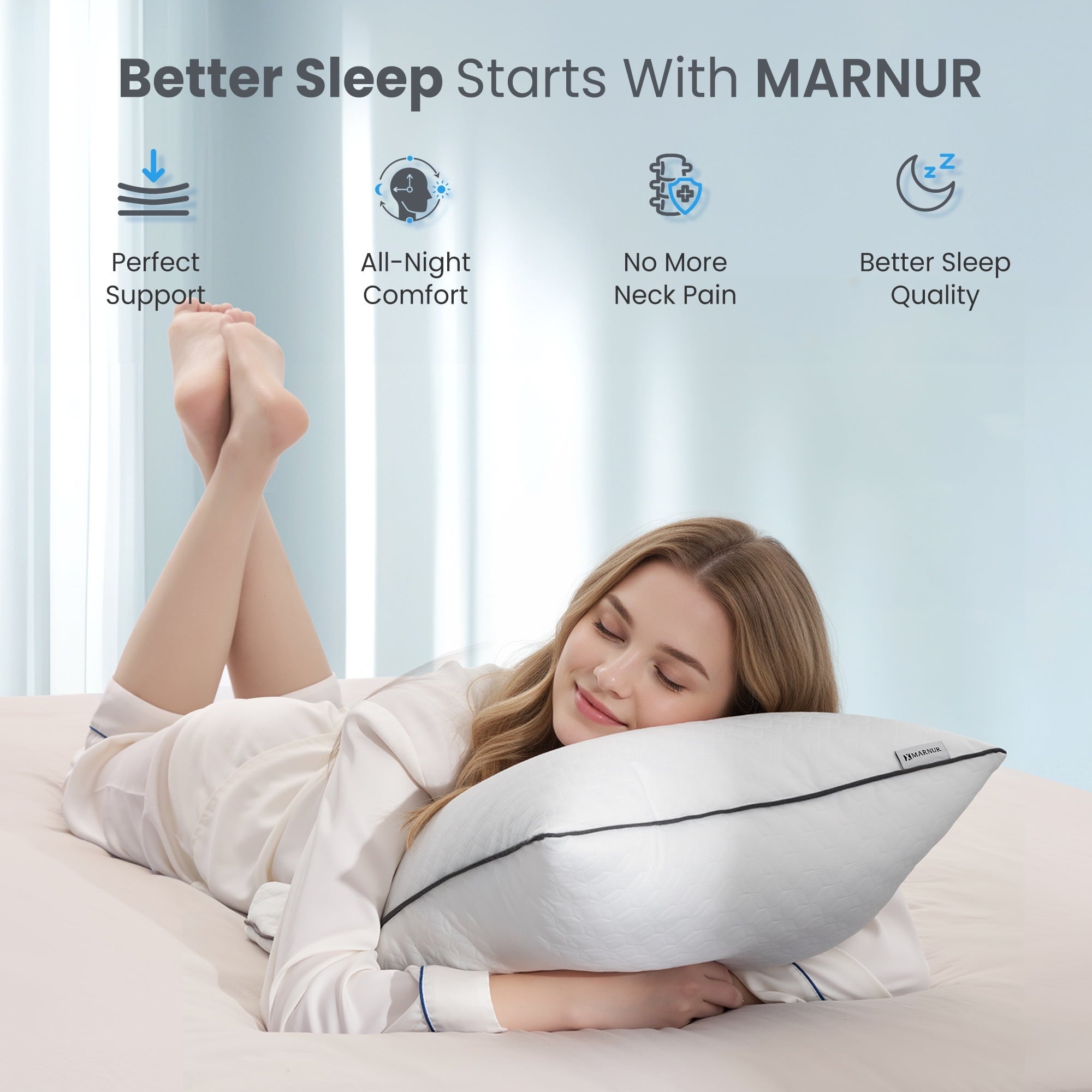 Orthopedic Support Bed Pillows Hotel Collection Luxury Down Alternative Pillow for Beds 2 Pack, Medium Support for Side & Back Sleepers ... - Decorative Throw Pillow Cushion for Sofa & Bed Detail