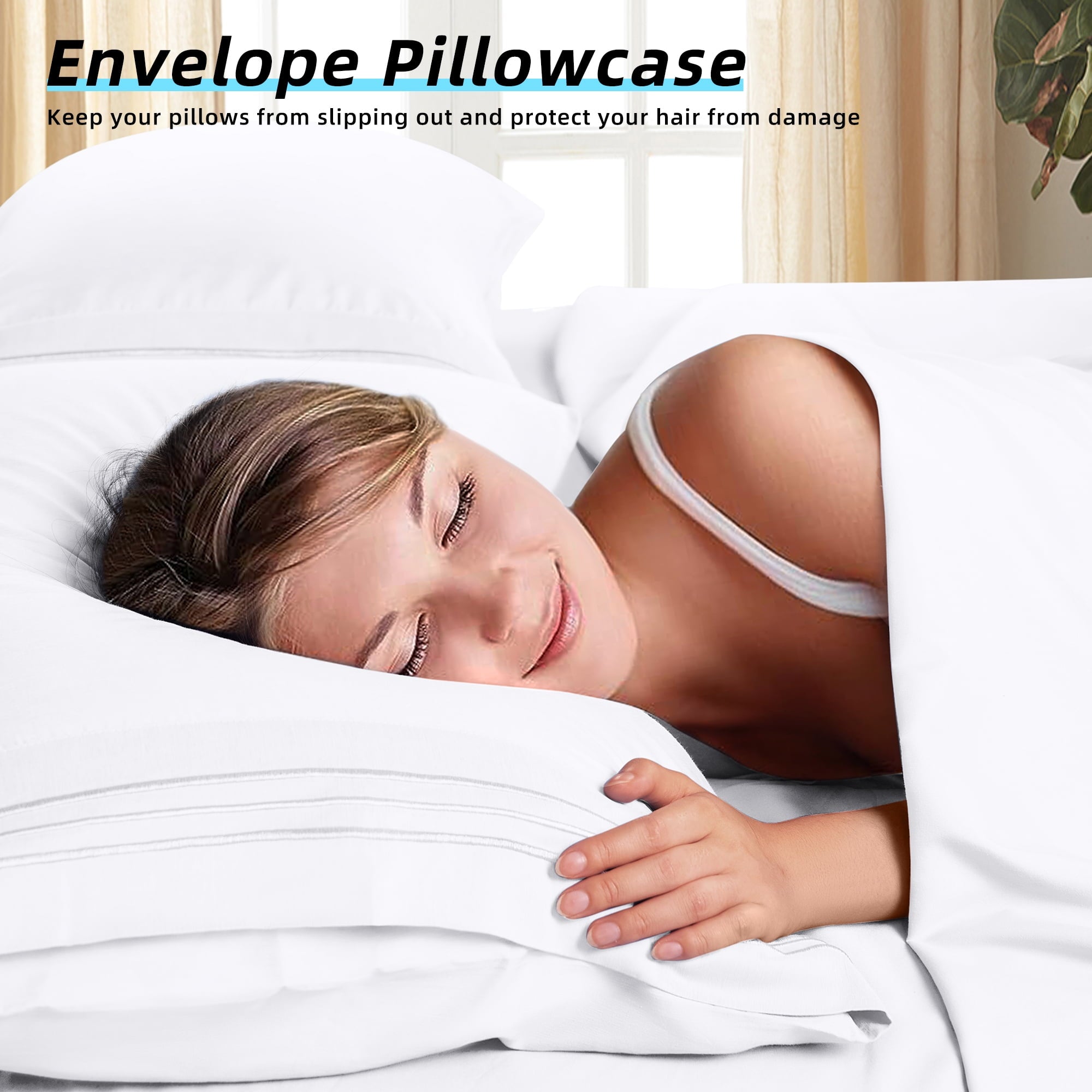 Wrinkle-Resistant Bed Sheets Set, Microfiber Deep Pocket 4 Pieces Luxury Soft Sheet Set, Queen, White - Cooling Hotel Quality Bedding Sheets and Pillowcases Detail