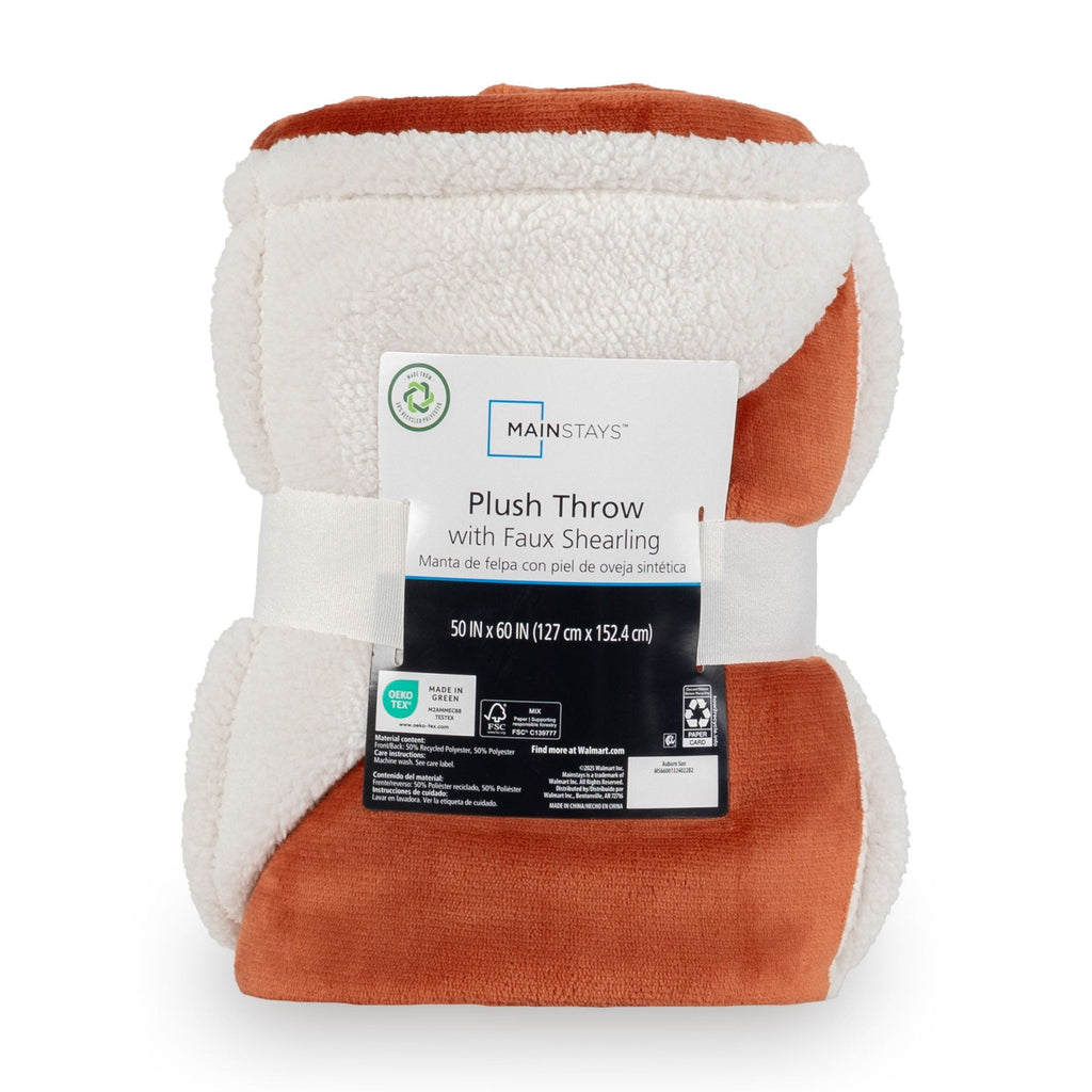Decorative Knitted Reversible Printed Velvet Plush and Hampshire Faux Shearling Soft Throw Blanket, Standard Size, Auburn Sun - Luxury Knitted Decorative Throw Blanket with Fringes Detail
