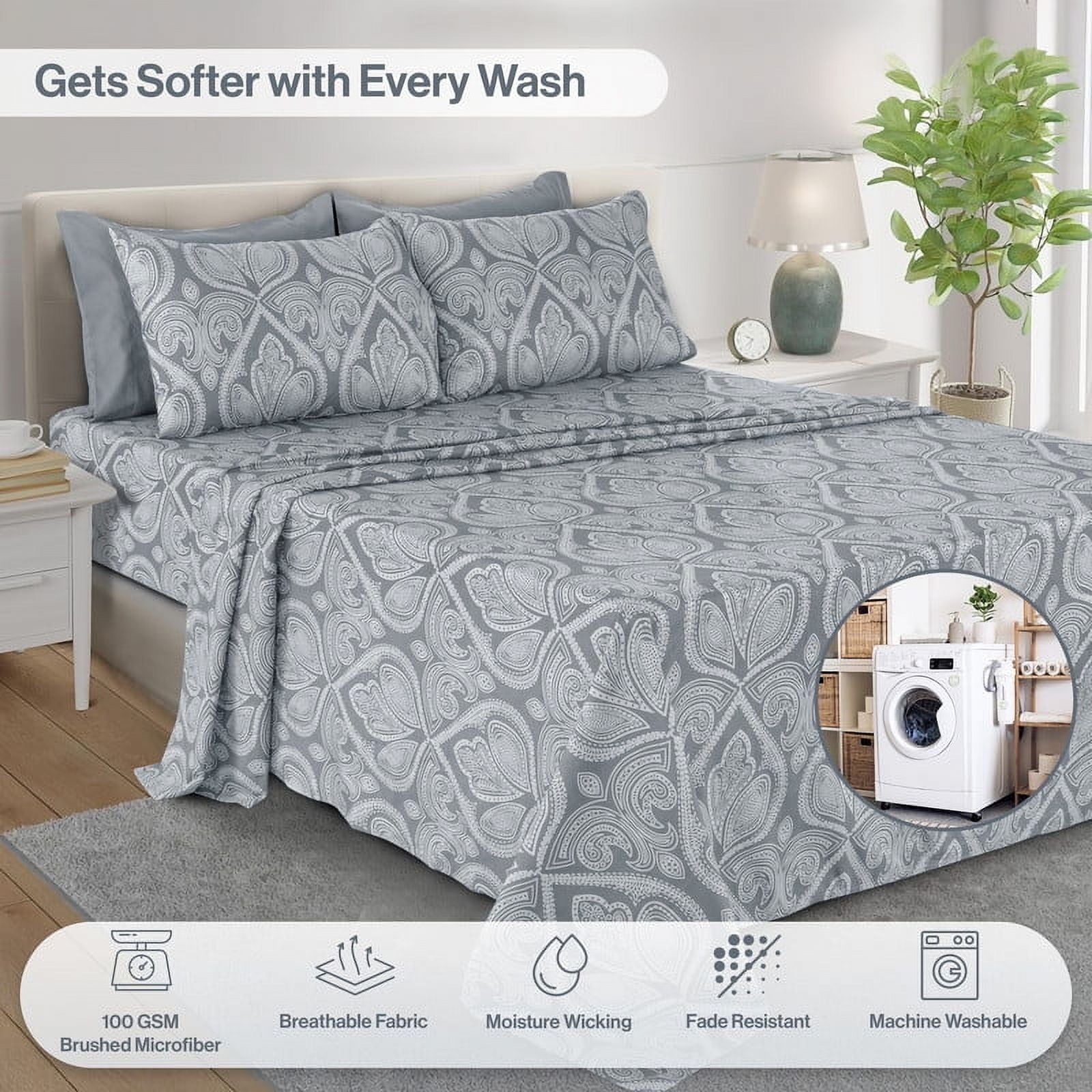 Wrinkle-Resistant 6-Piece Bed Sheet Set, Deep Pocket Queen Sheets Up to 16 Inch, 1 Flat Sheet , 1 Fitted Sheet & 4 Pillowcases (Queen, ... - Breathable Egyptian Cotton Flat & Fitted Sheets Detail