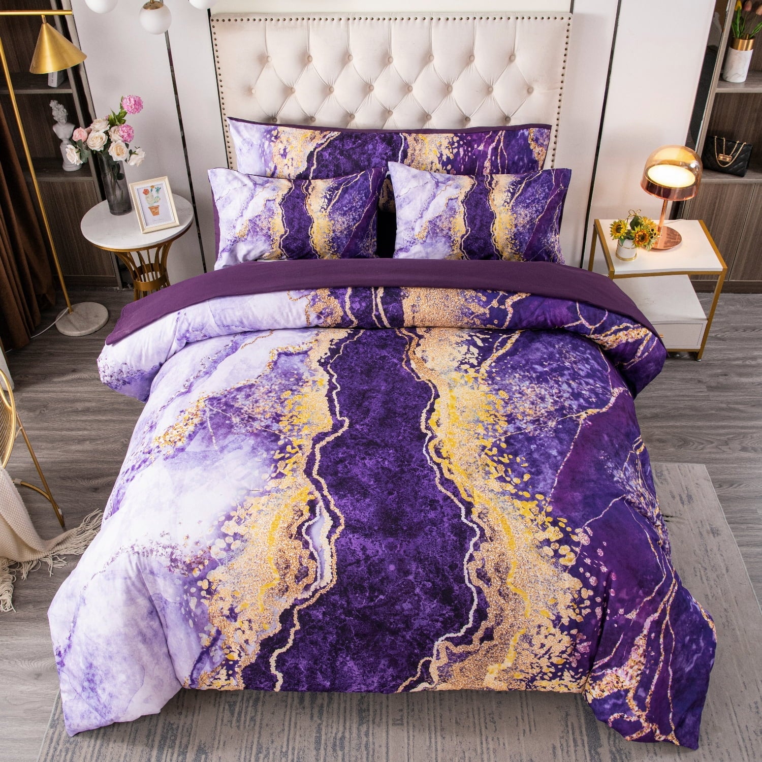 Heavyweight Warmth 6 Pieces Queen Size Comforter Set Purple,Watercolor Marble Colorful Purple Bedding,Ultra Soft Purple Bed Set with Com... - All-Season Down Alternative Comforter Insert Detail