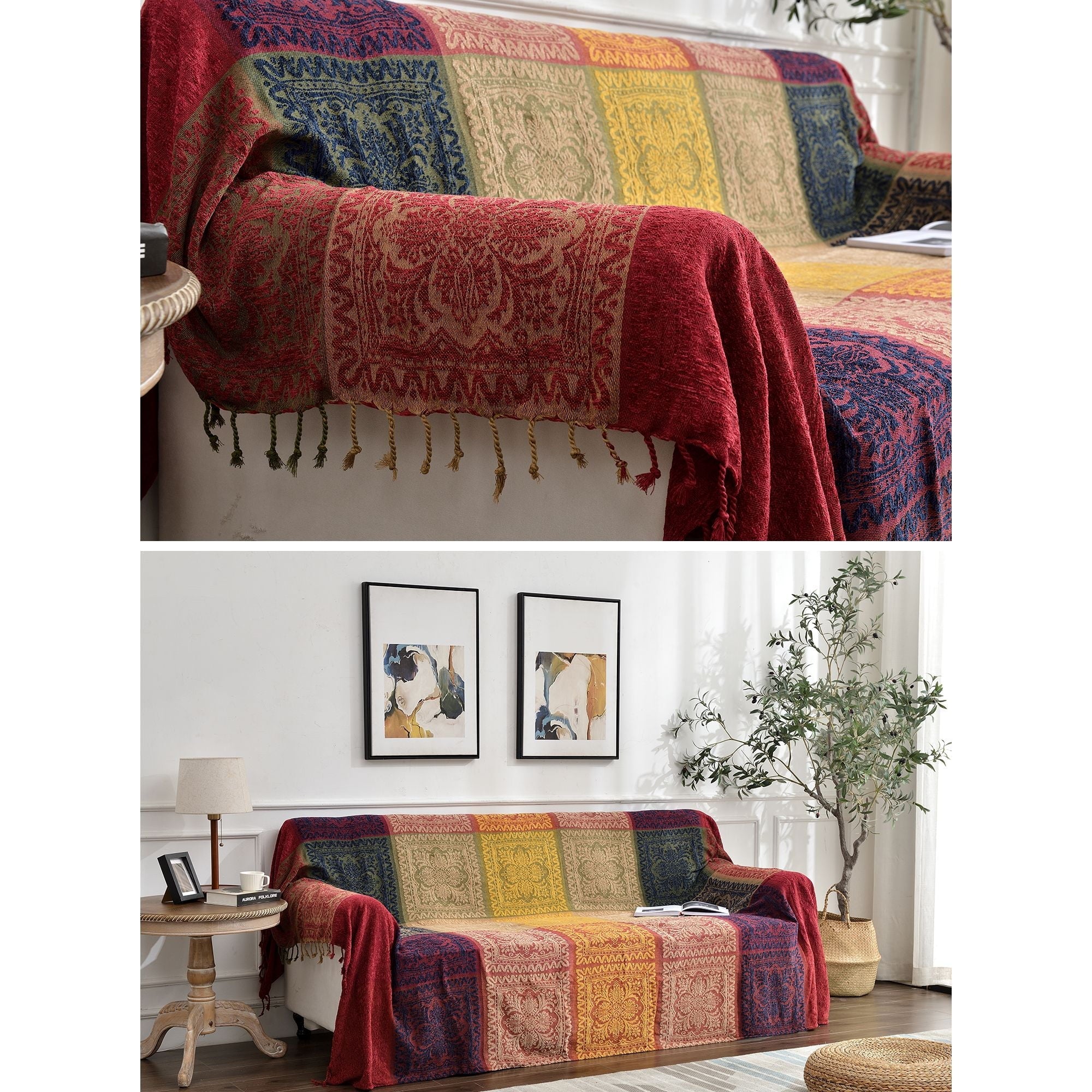 Cozy Fleece 75x60 Inch Machine Wash Boho Tribal Throws Blankets Colorful Bohemian Hippie Chenille Throw Covers Couch Furniture So... - Lightweight Plush Warm Blanket for All Seasons Detail
