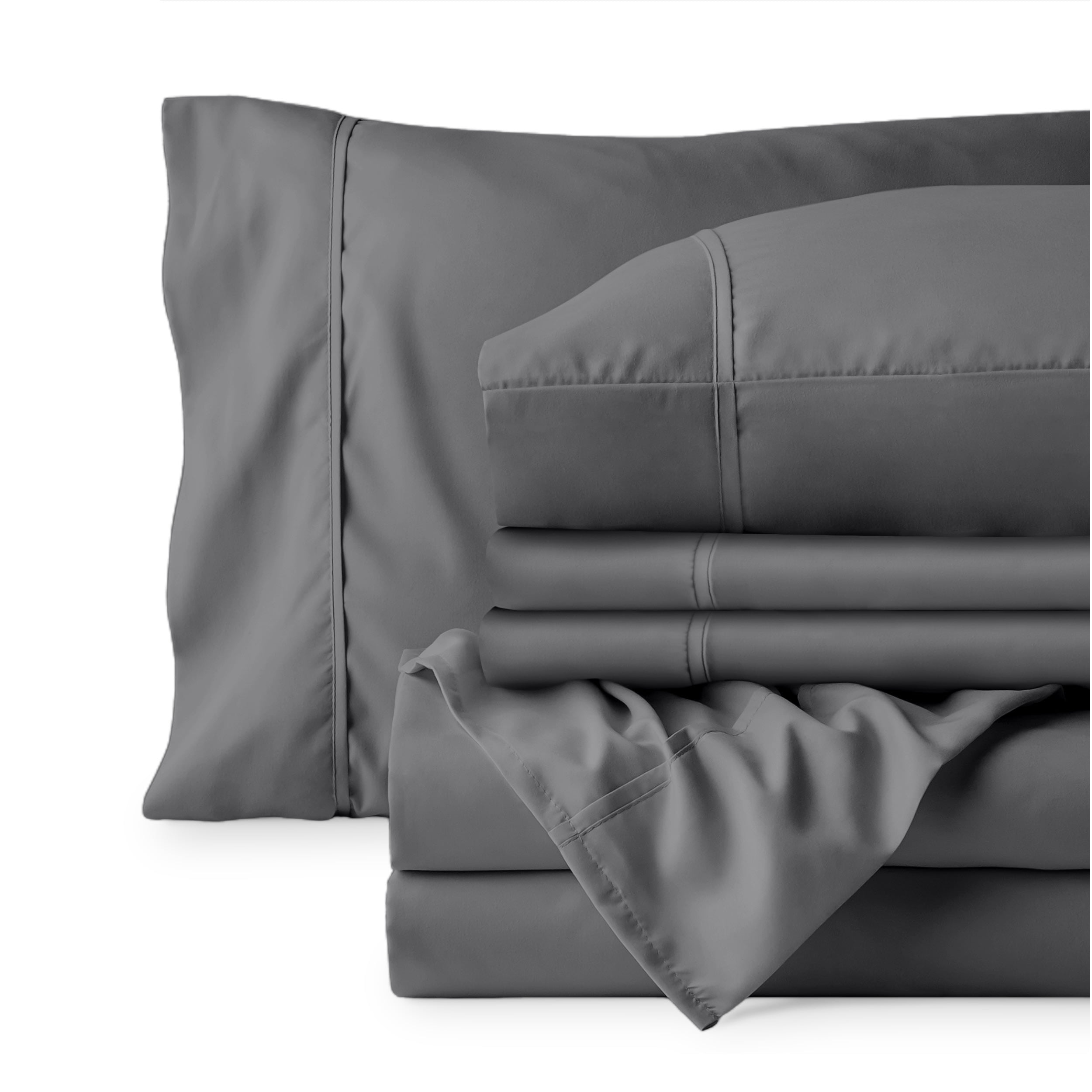 Wrinkle-Resistant Luxury Bed Sheet Set- 6 Piece - Queen, Gray - Cooling Hotel Quality Bedding Sheets and Pillowcases Detail