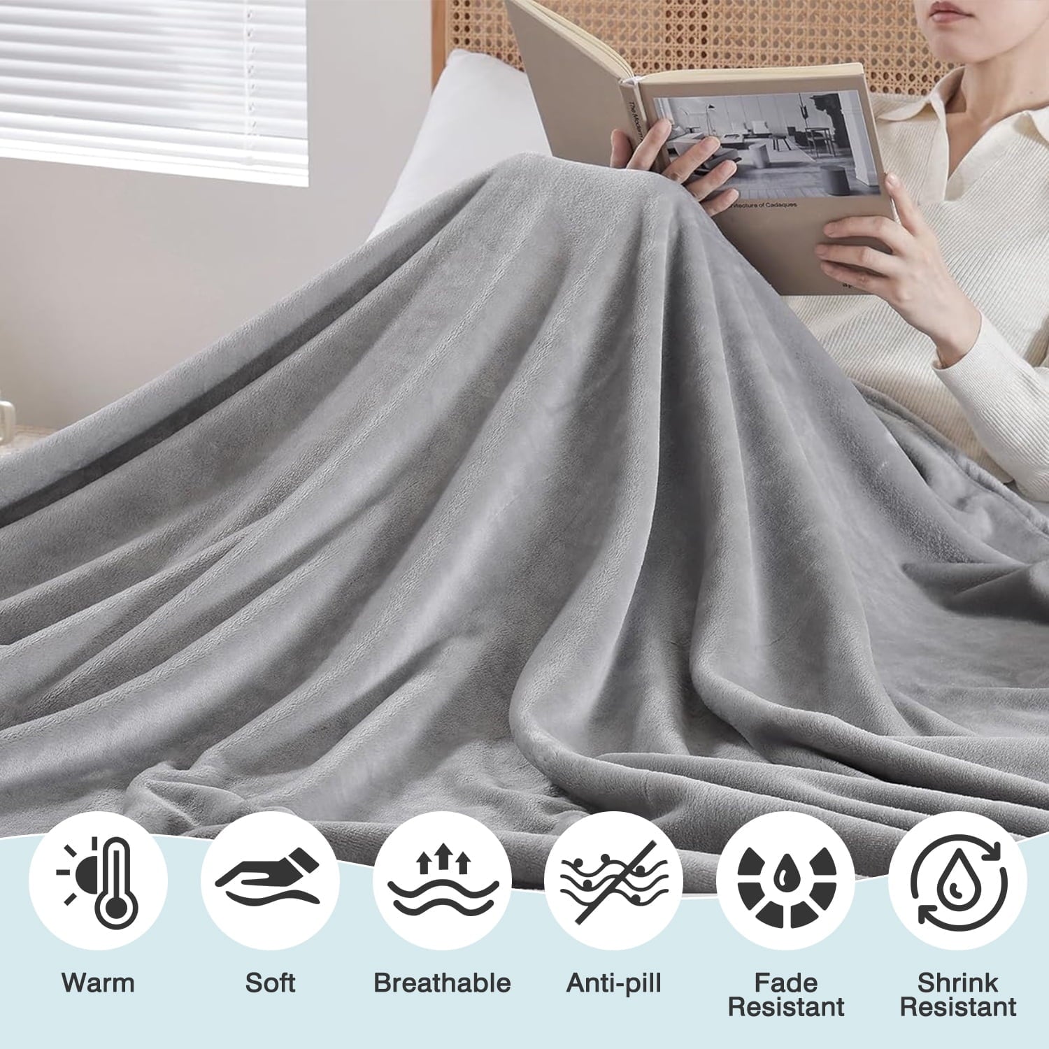 Super Soft Flannel Twin Size Blanket for Bed, 60x80inch Super Cozy Soft Bed Blanket for Sleep Snap, Lightweight Reversible Blankets and ... - Lightweight Plush Warm Blanket for All Seasons Detail