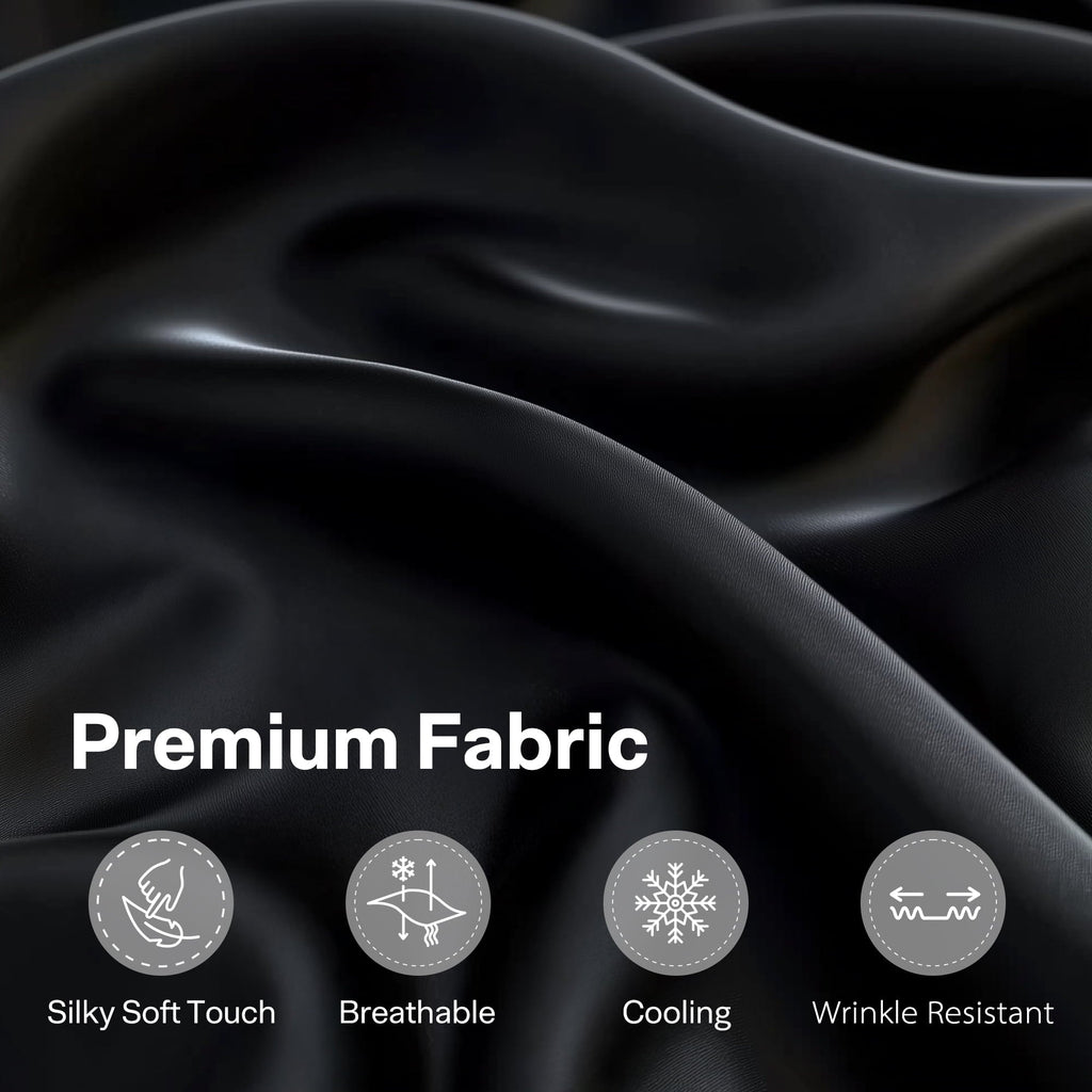 Wrinkle-Resistant Queen Silk Black Bed Sheet Set,4 Pieces 1800 Microfiber 2 Pillowcase 20"x30" - Cooling Hotel Quality Bedding Sheets and Pillowcases Detail