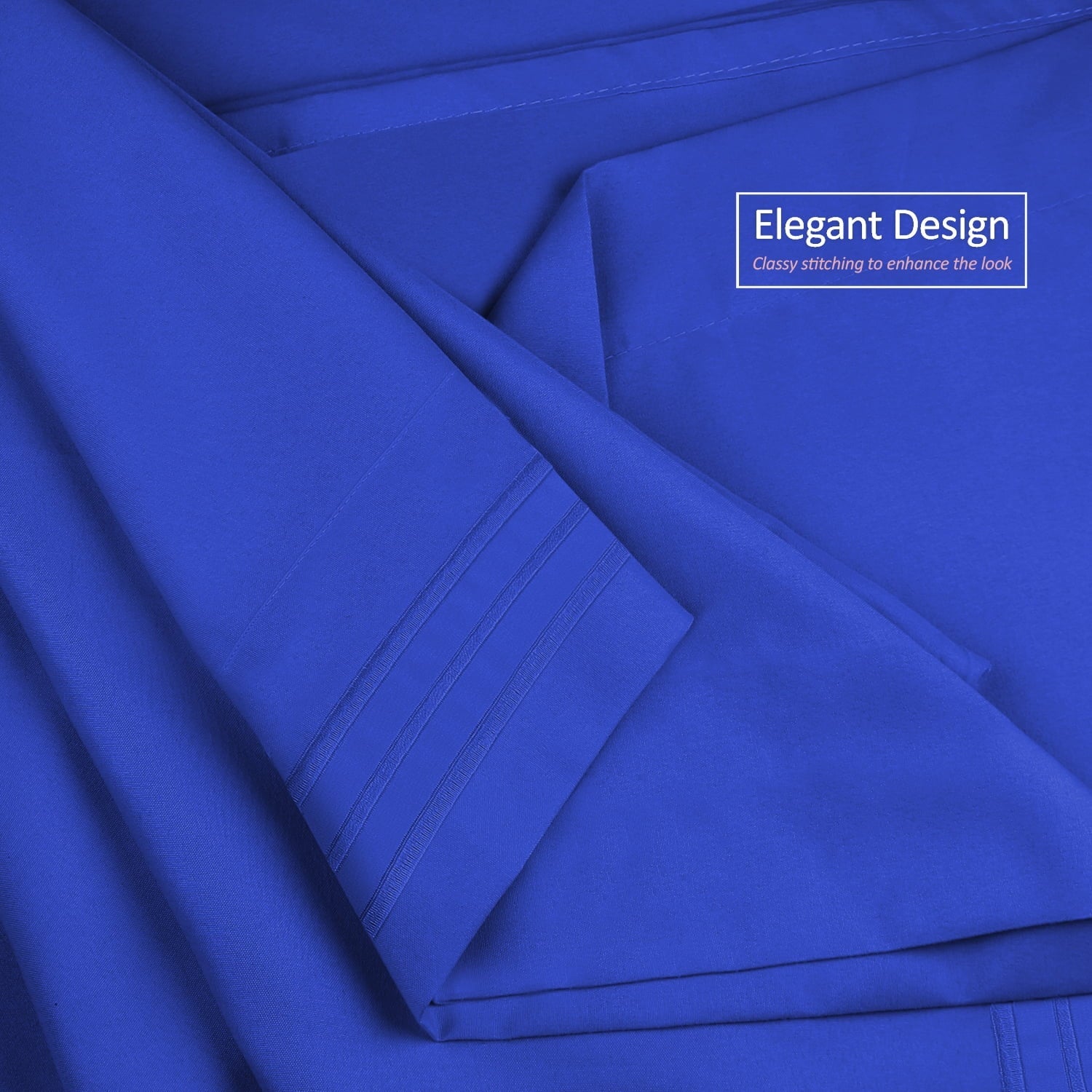 Cooling Sateen Premier 1800 Microfiber Collection 3-Line Bed Sheet Set, Full Size, Royal Blue - Cooling Hotel Quality Bedding Sheets and Pillowcases Detail